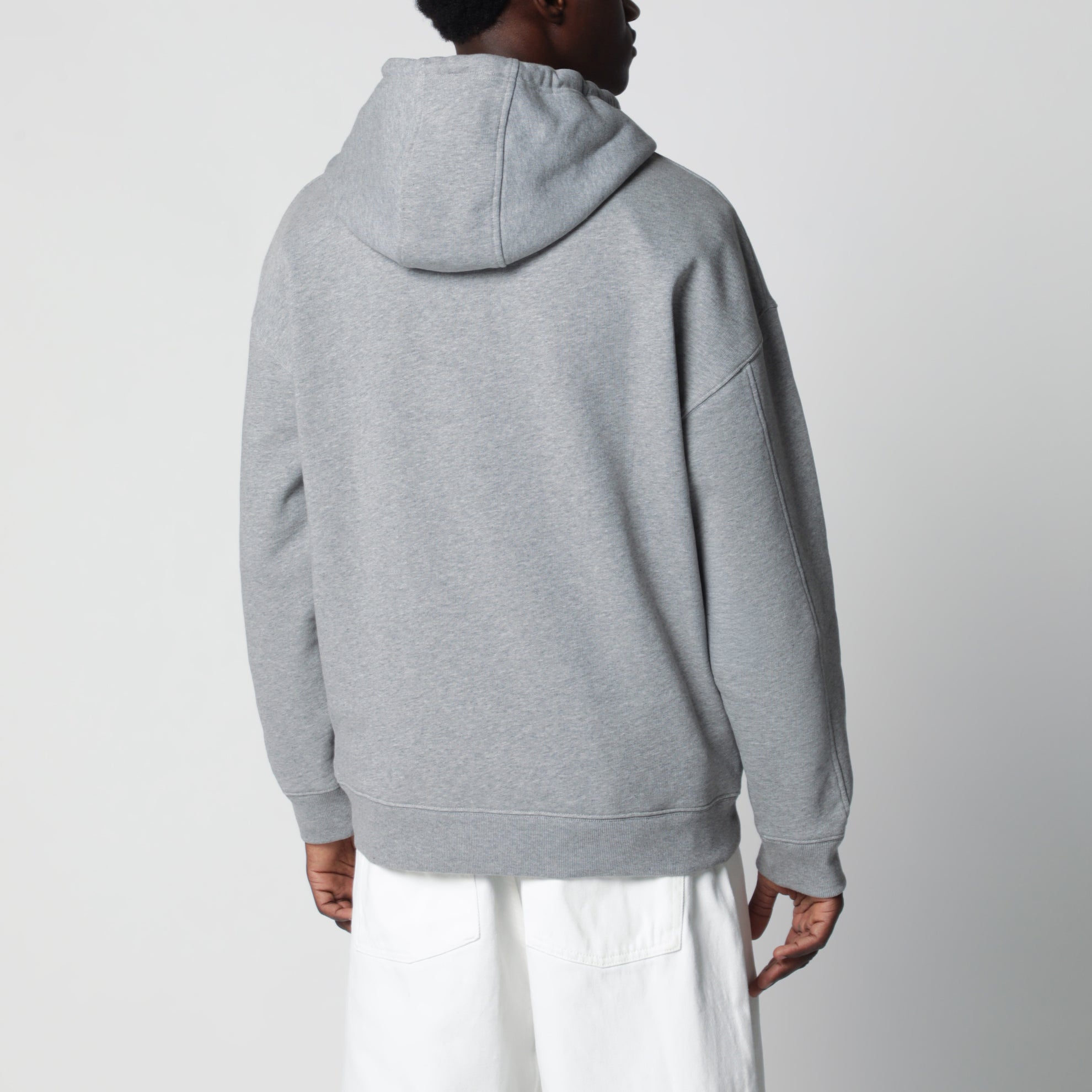 Sweat à capuche gris chiné coupe décontractée avec cordon en cuir