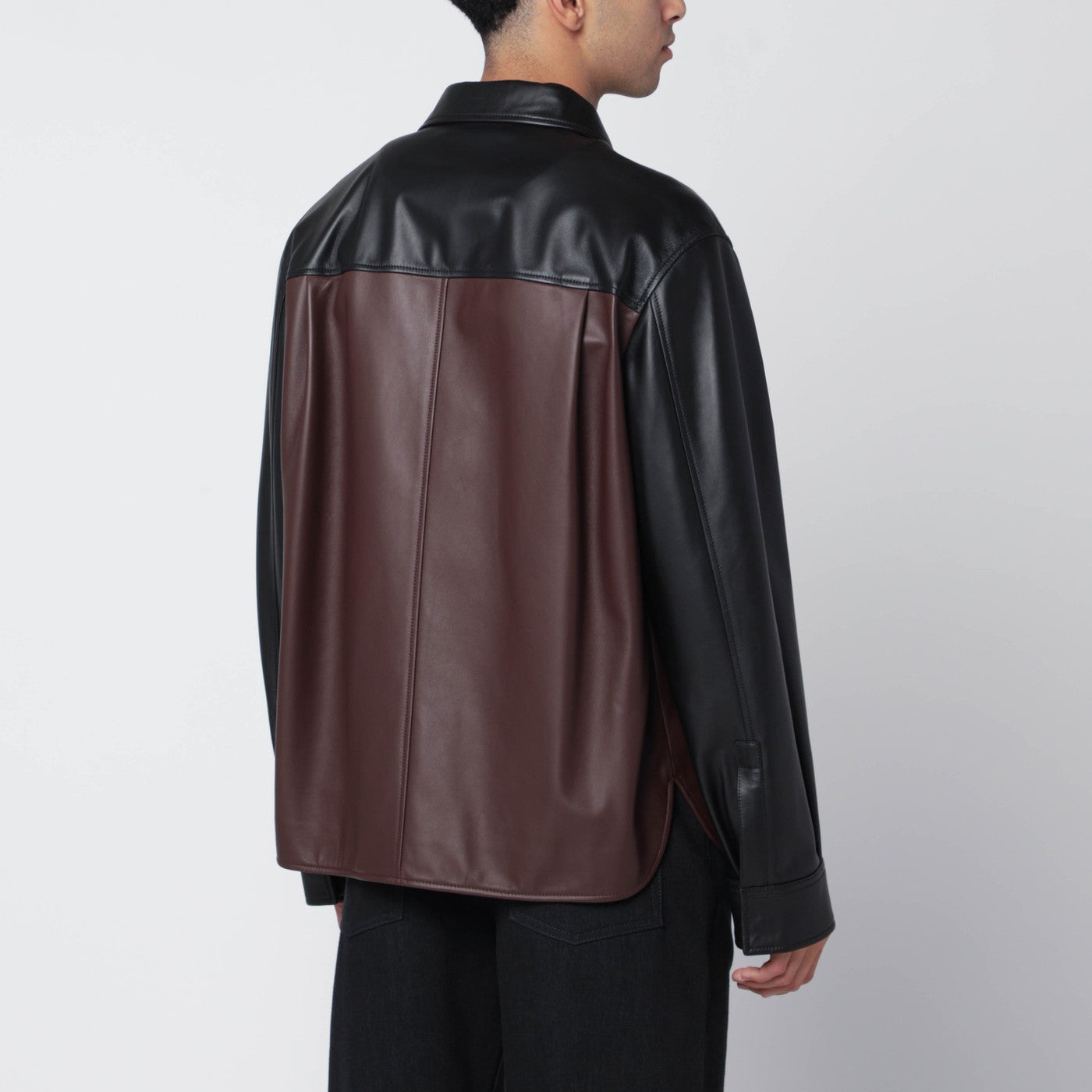 Black/burgundy leather overshirt