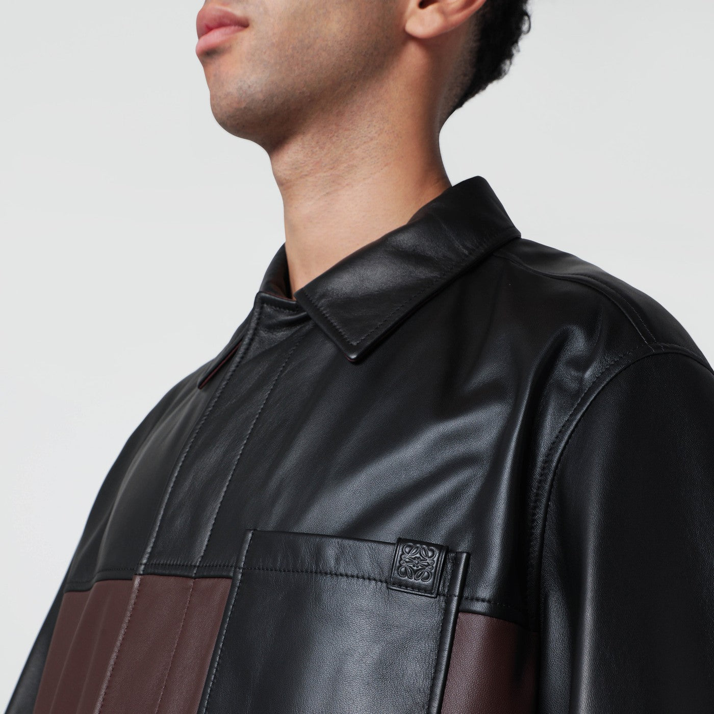 Black/burgundy leather overshirt