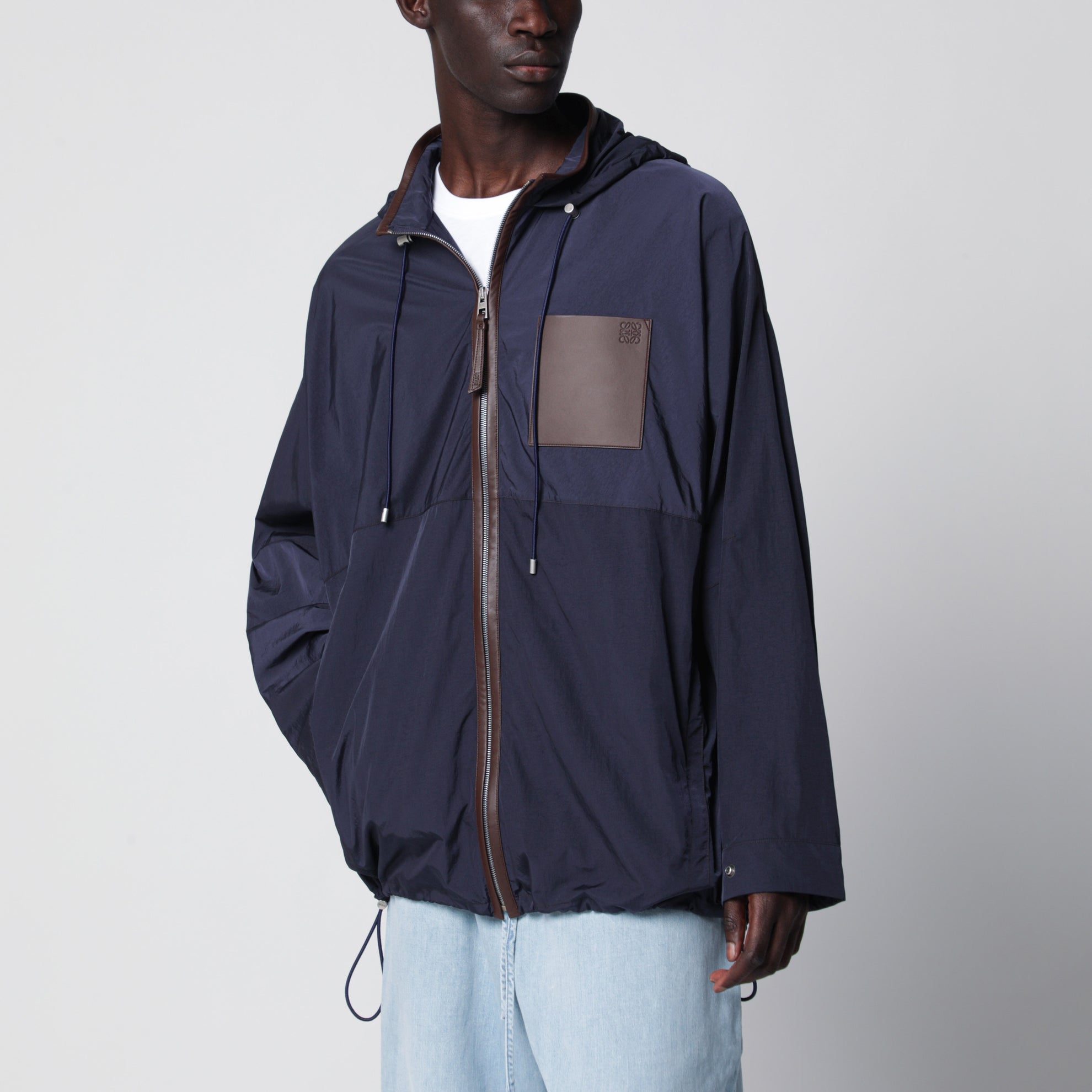 Navy technical micro-ripstop hooded jacket