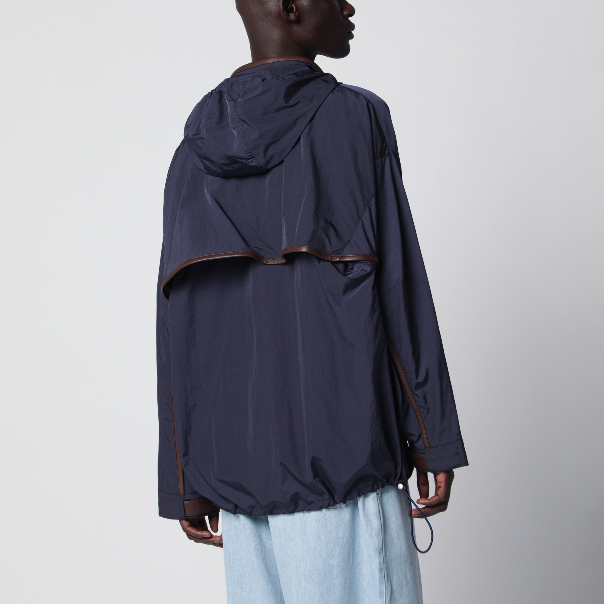 Navy technical micro-ripstop hooded jacket