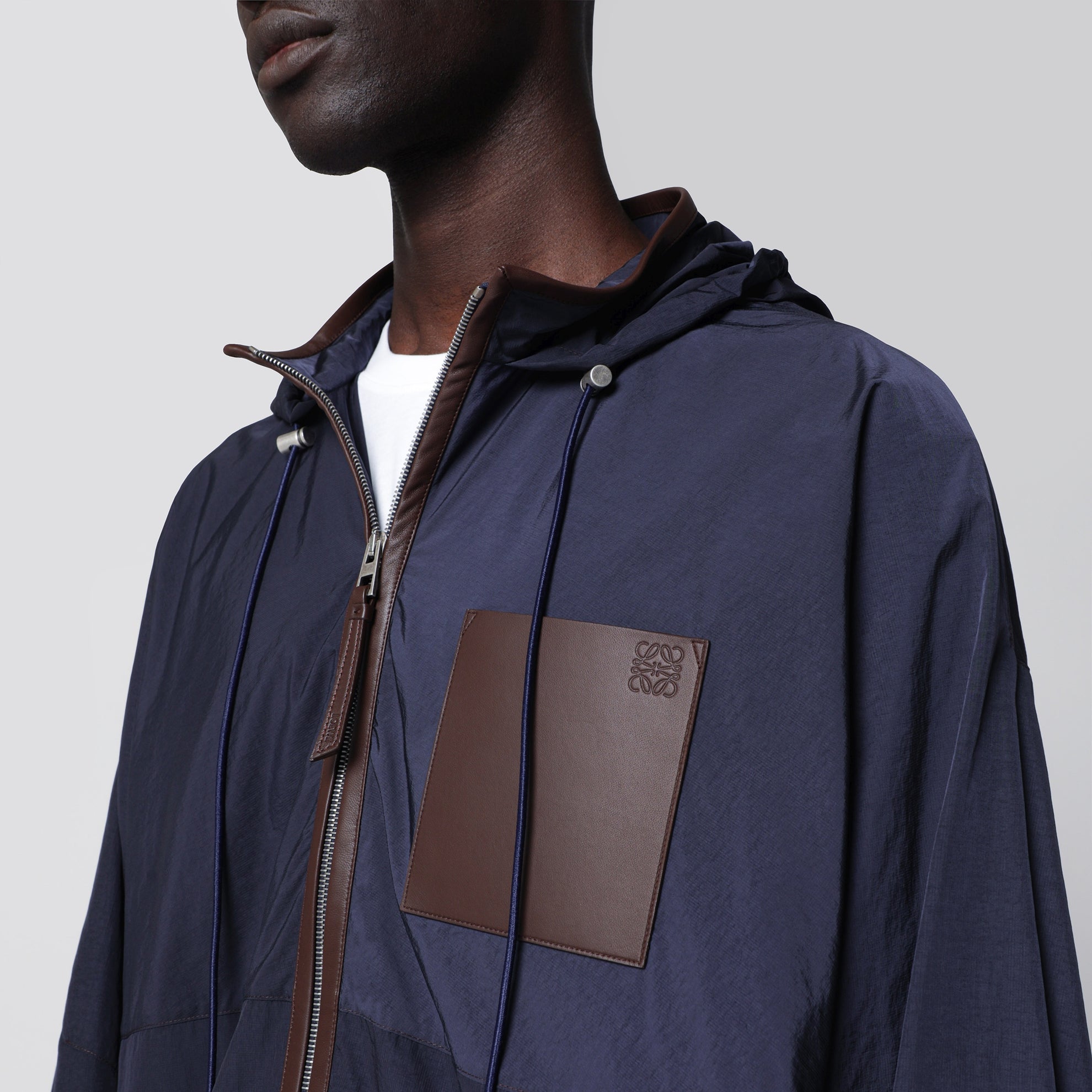 Navy technical micro-ripstop hooded jacket