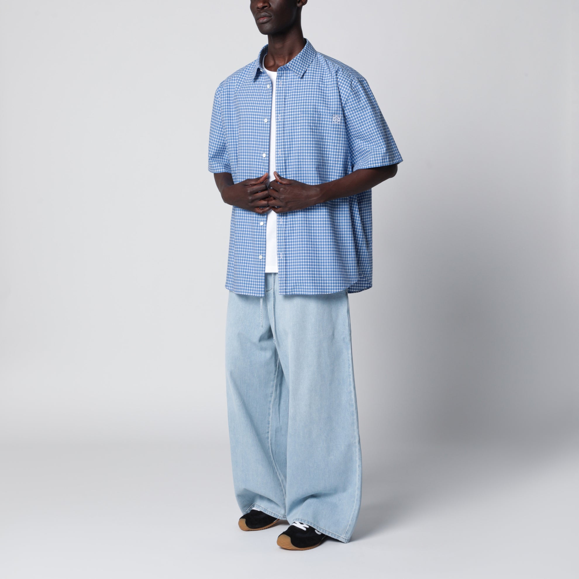Pantaloni con coulisse in denim blu lavato
