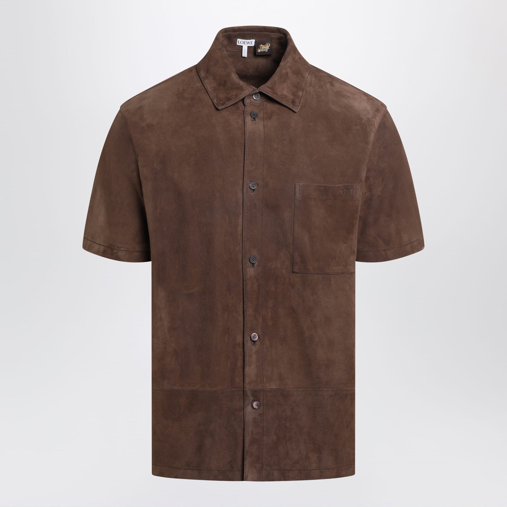 Camicia in pelle scamosciata marrone scura