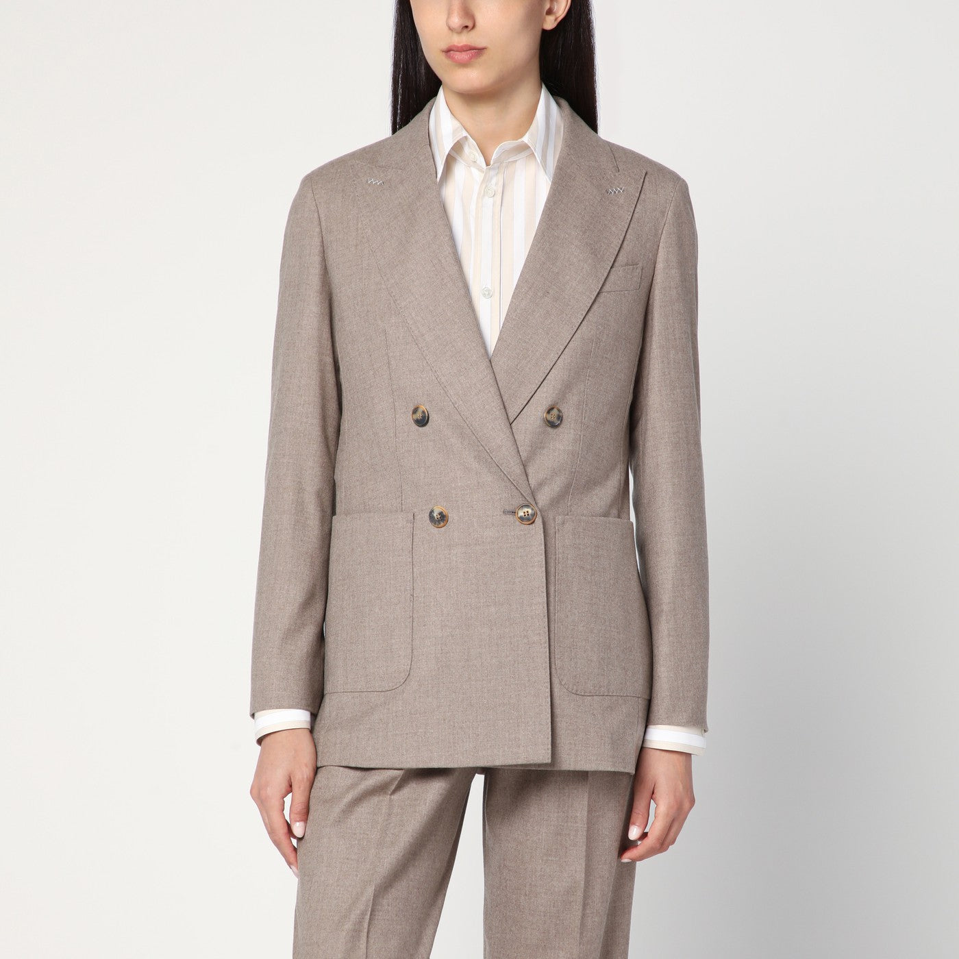 Veste croisée en cachemire couleur taupe