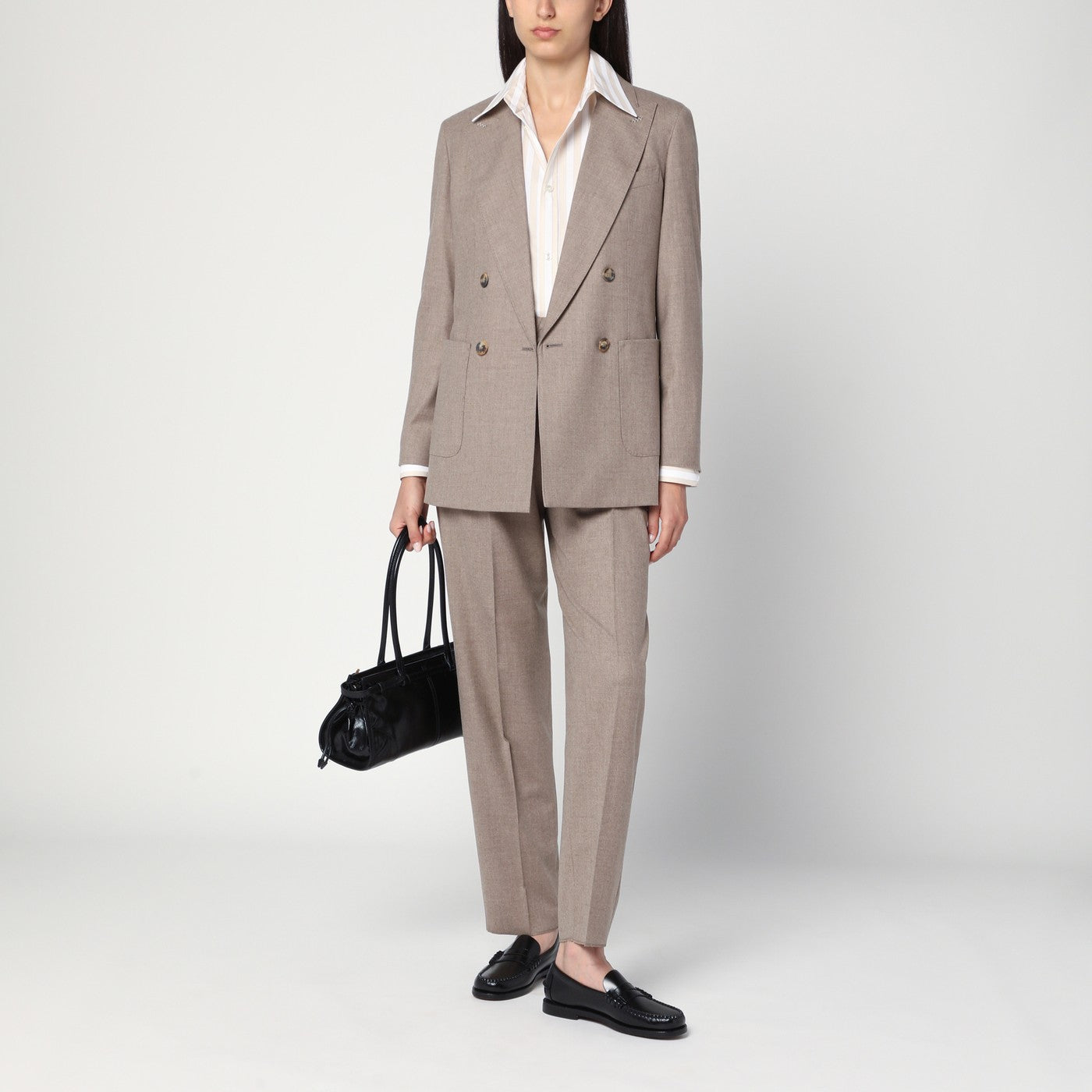 Veste croisée en cachemire couleur taupe
