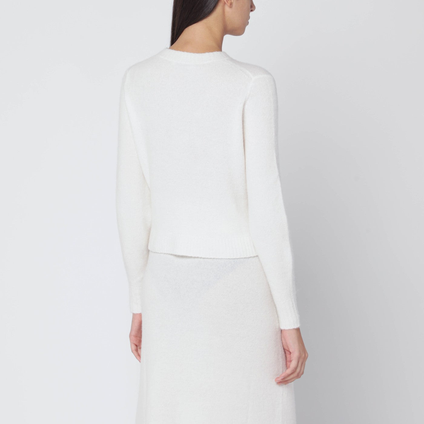 Elfenbeinfarbener Pullover aus Stretch-Kaschmirstrick