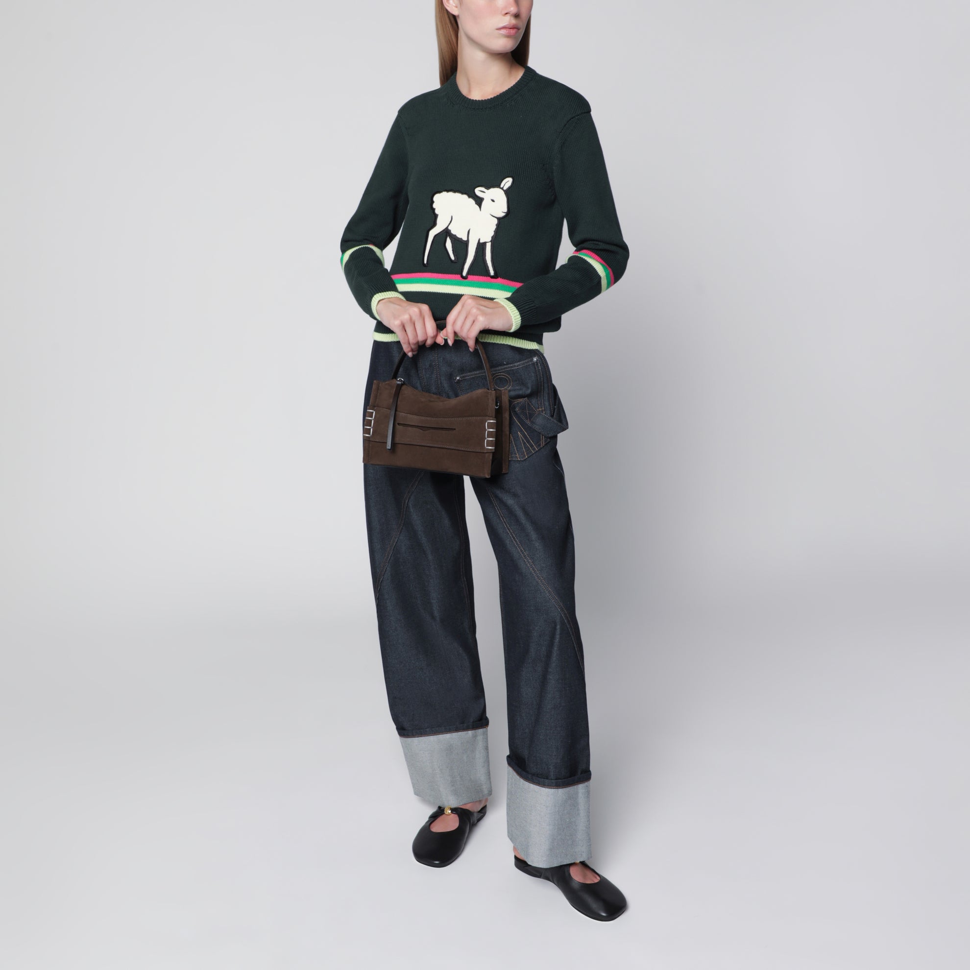 Kleine Loafer-Tasche aus braunem Veloursleder