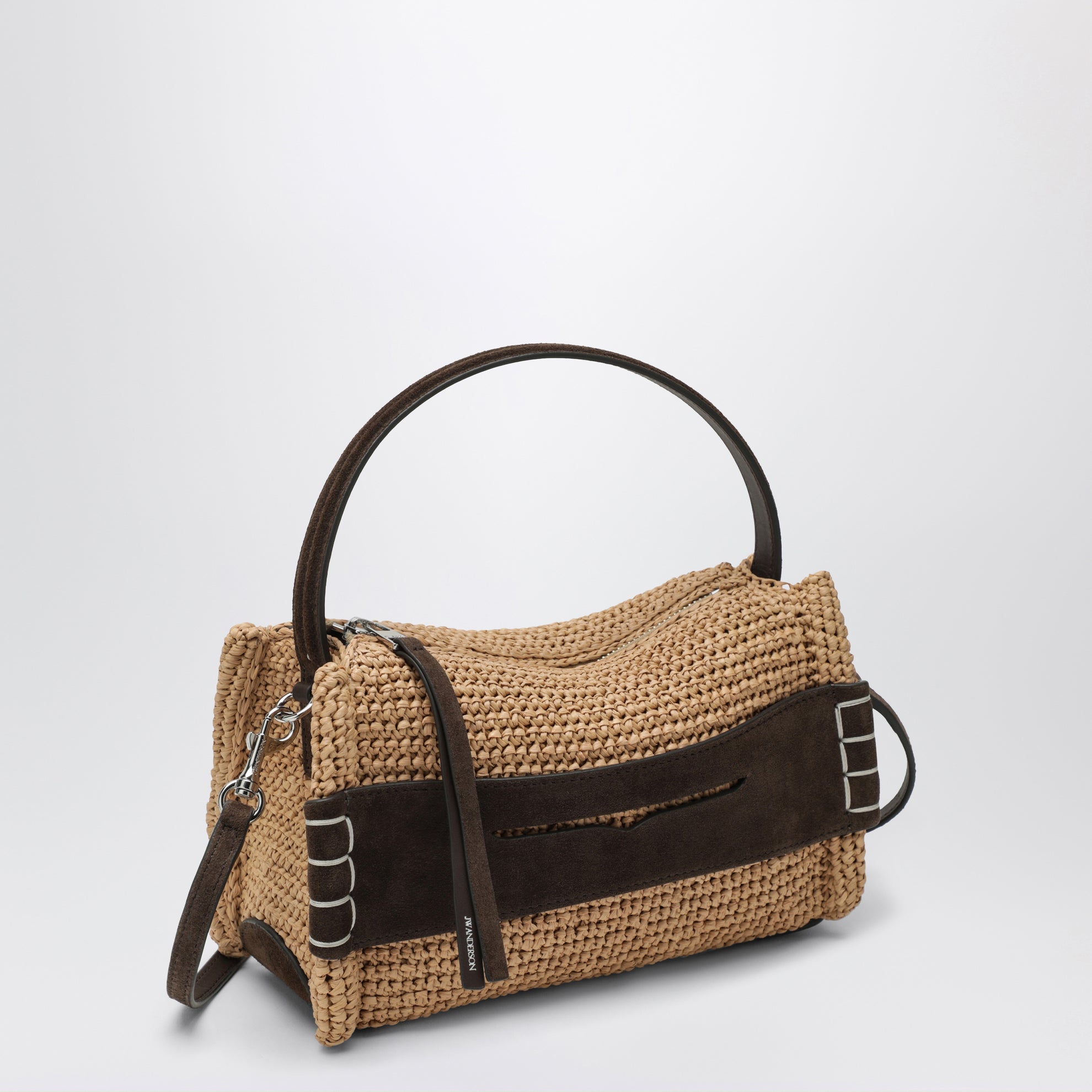 Borsa Loafer piccola in rafia naturale con dettagli marroni