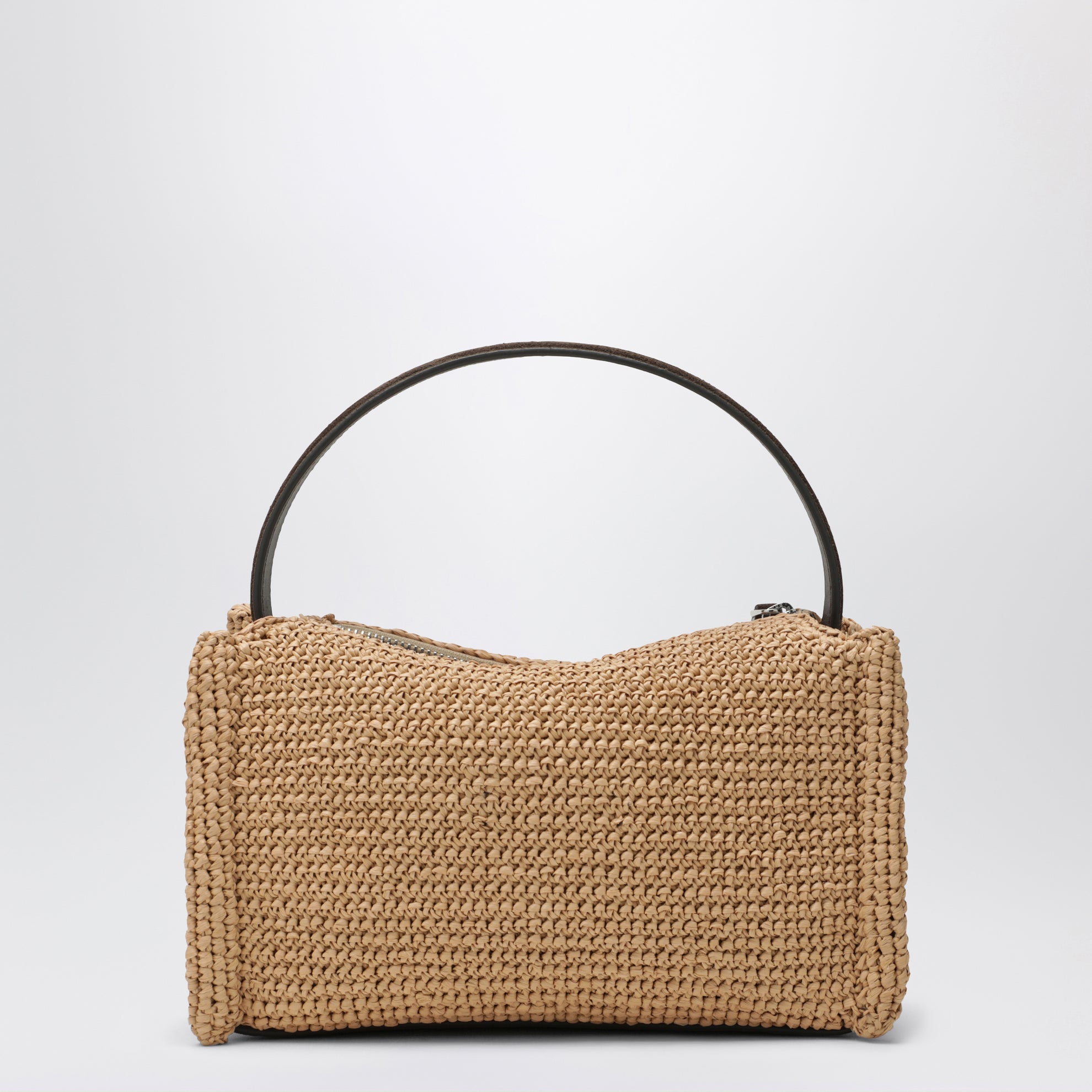Borsa Loafer piccola in rafia naturale con dettagli marroni
