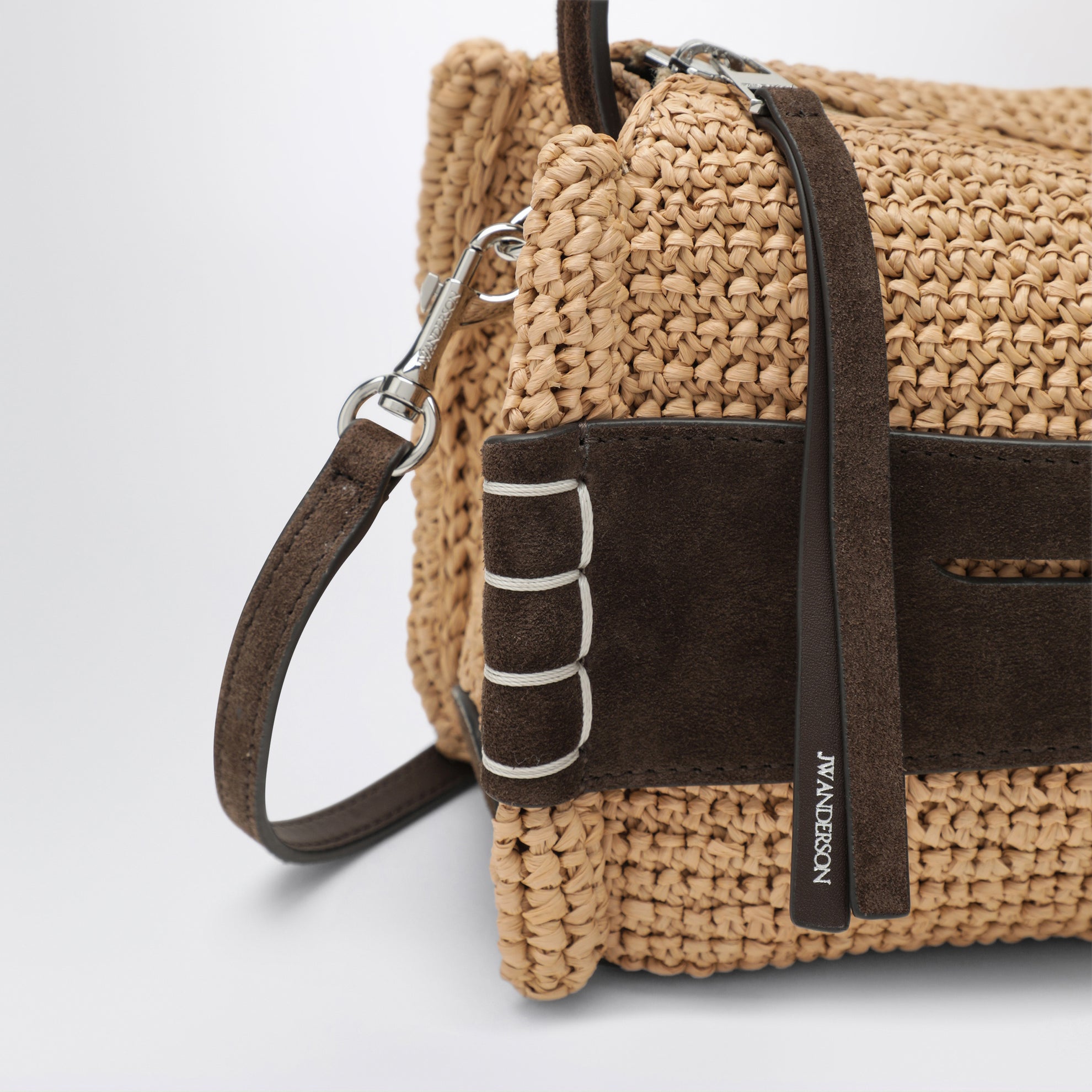 Borsa Loafer piccola in rafia naturale con dettagli marroni