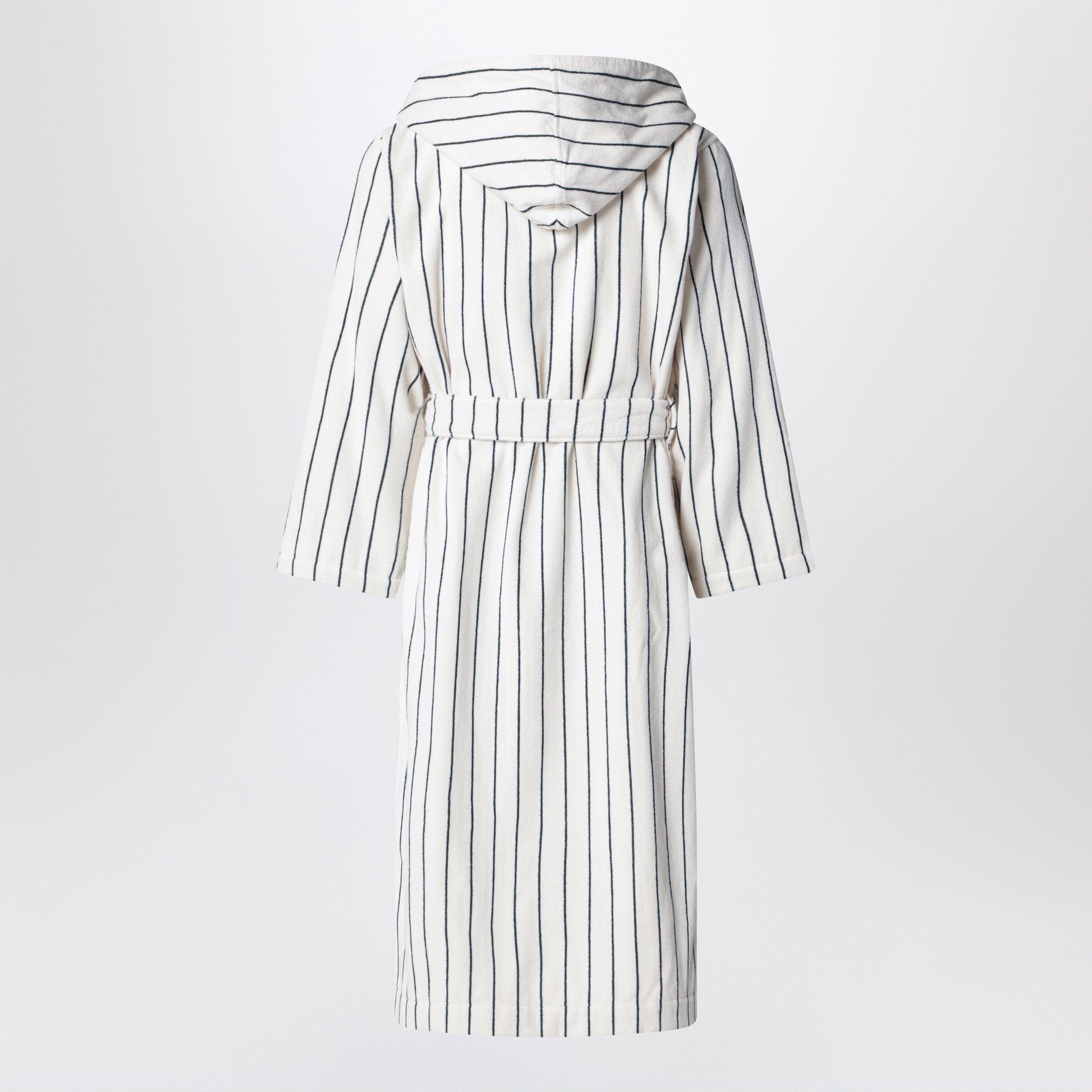Hooded organic cotton bathrobe in racing green stripes