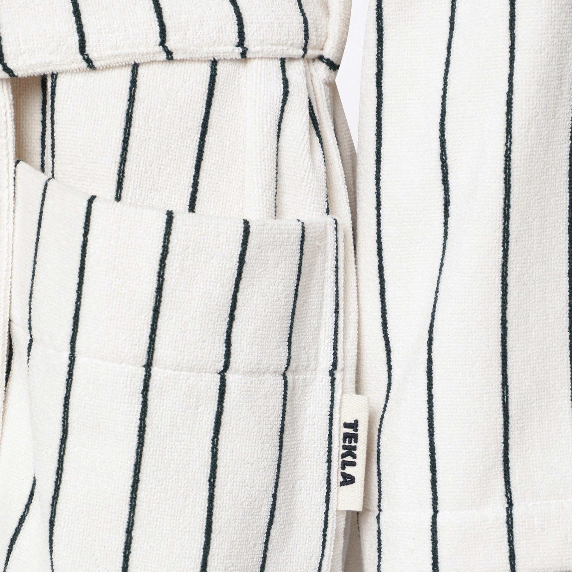 Hooded organic cotton bathrobe in racing green stripes