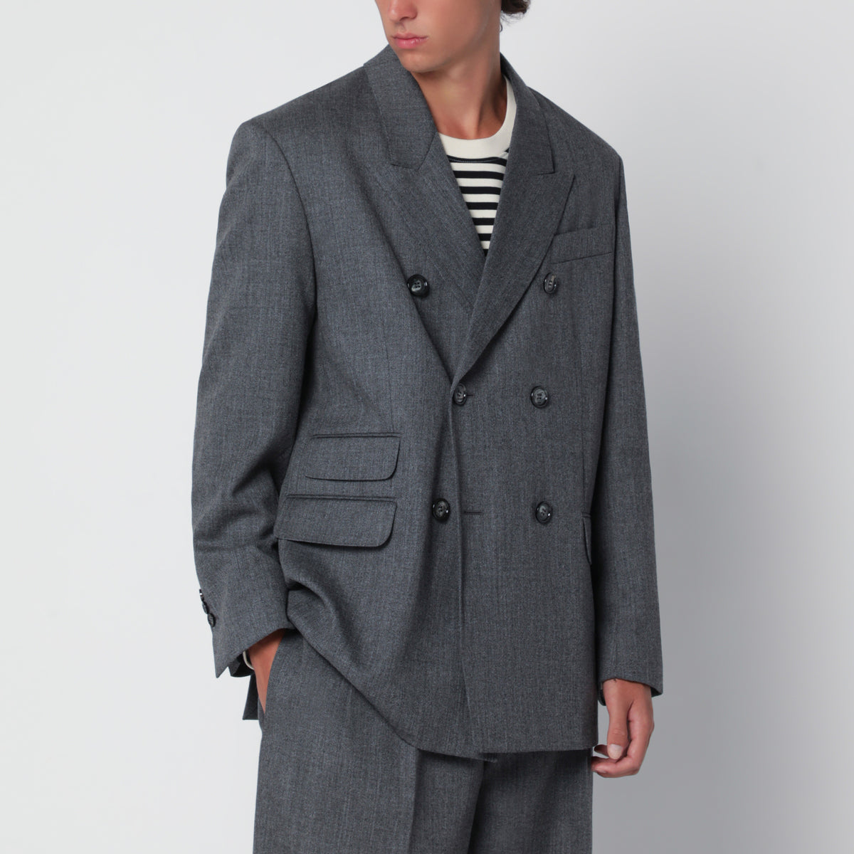 Blazer doppiopetto grigio carbone in lana vergine