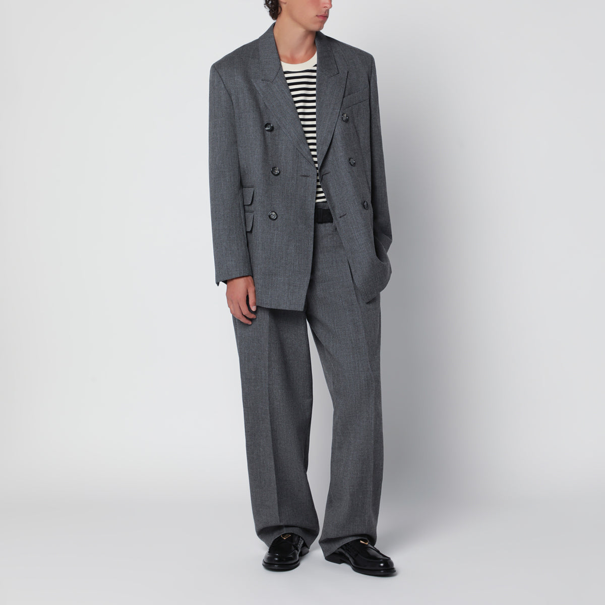 Blazer doppiopetto grigio carbone in lana vergine