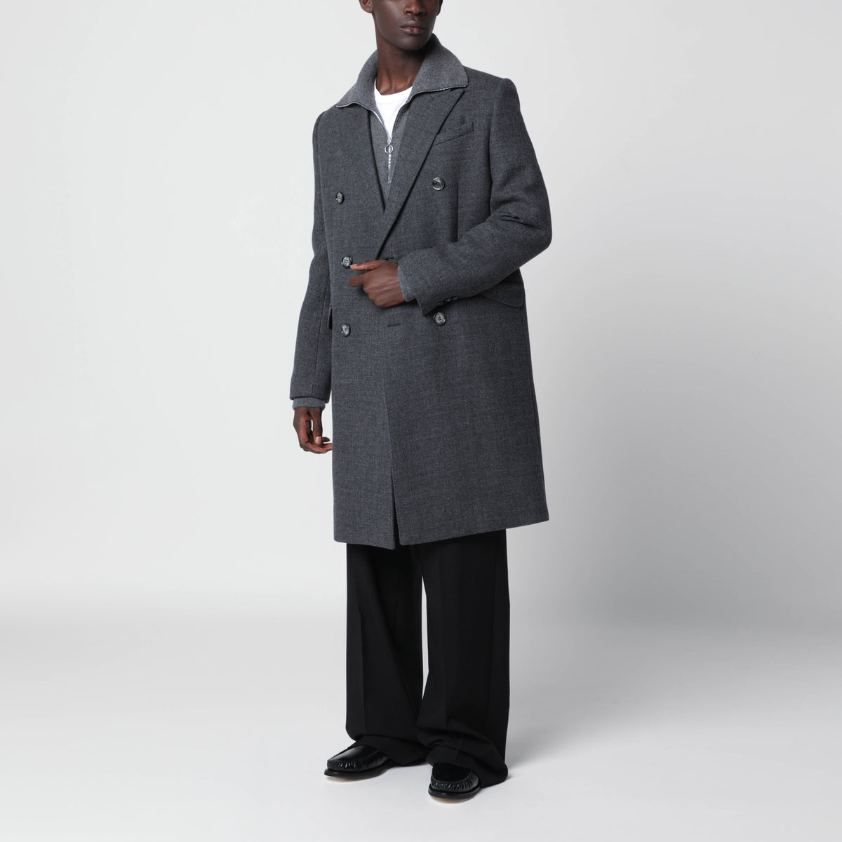 Grey double-breasted wool coat