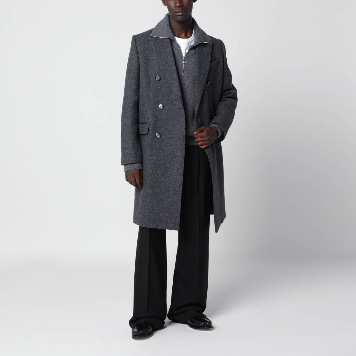 Grey double-breasted wool coat