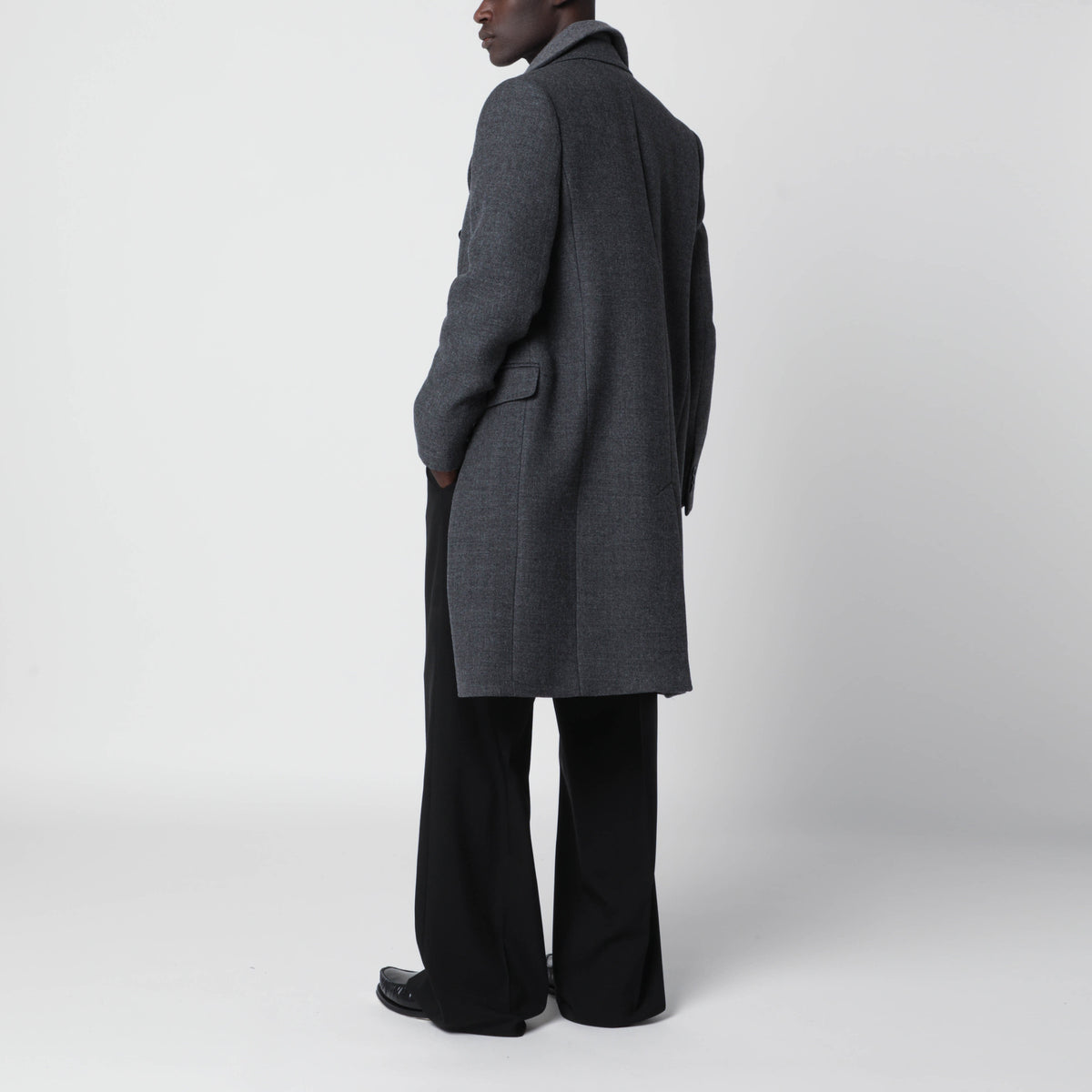 Grey double-breasted wool coat