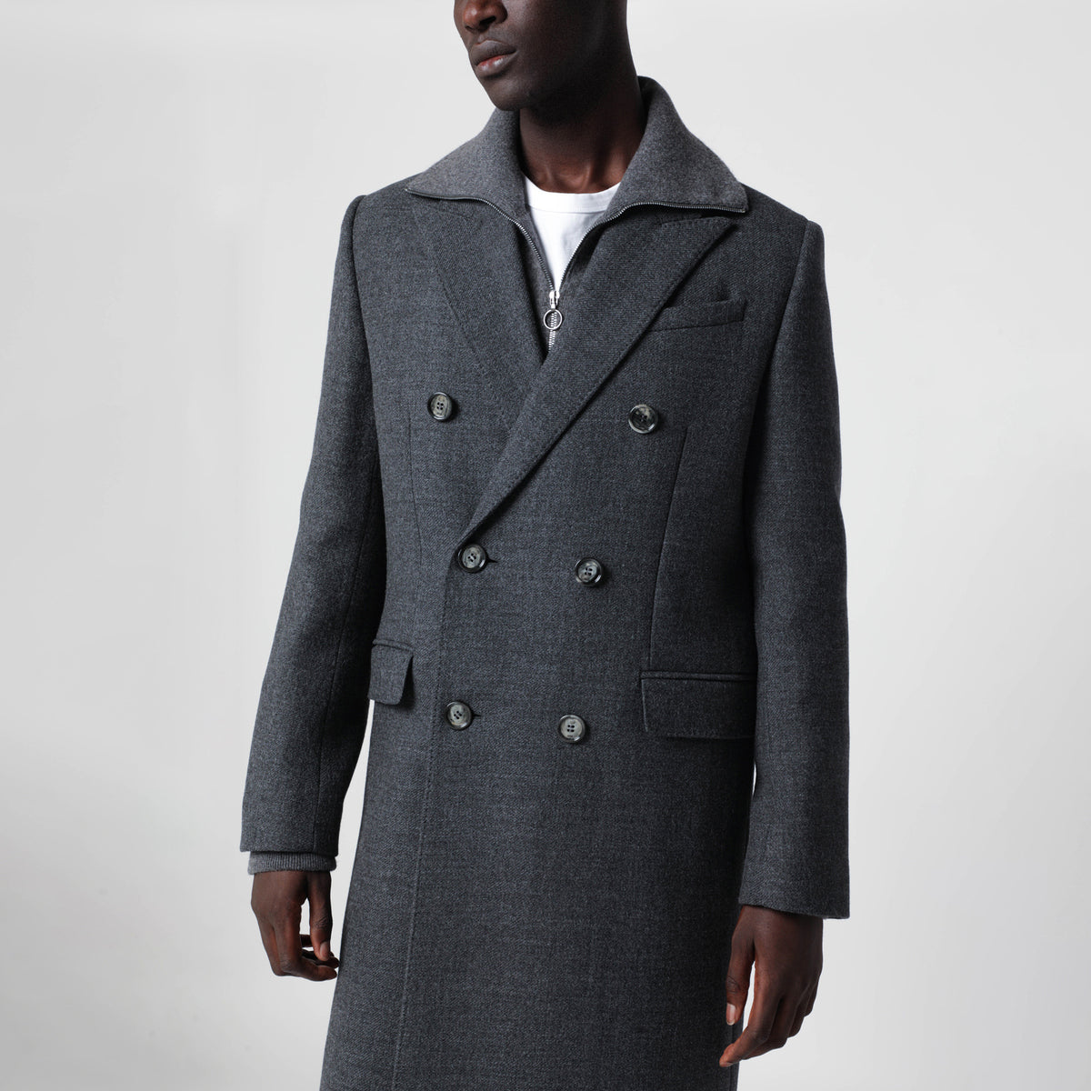 Grey double-breasted wool coat