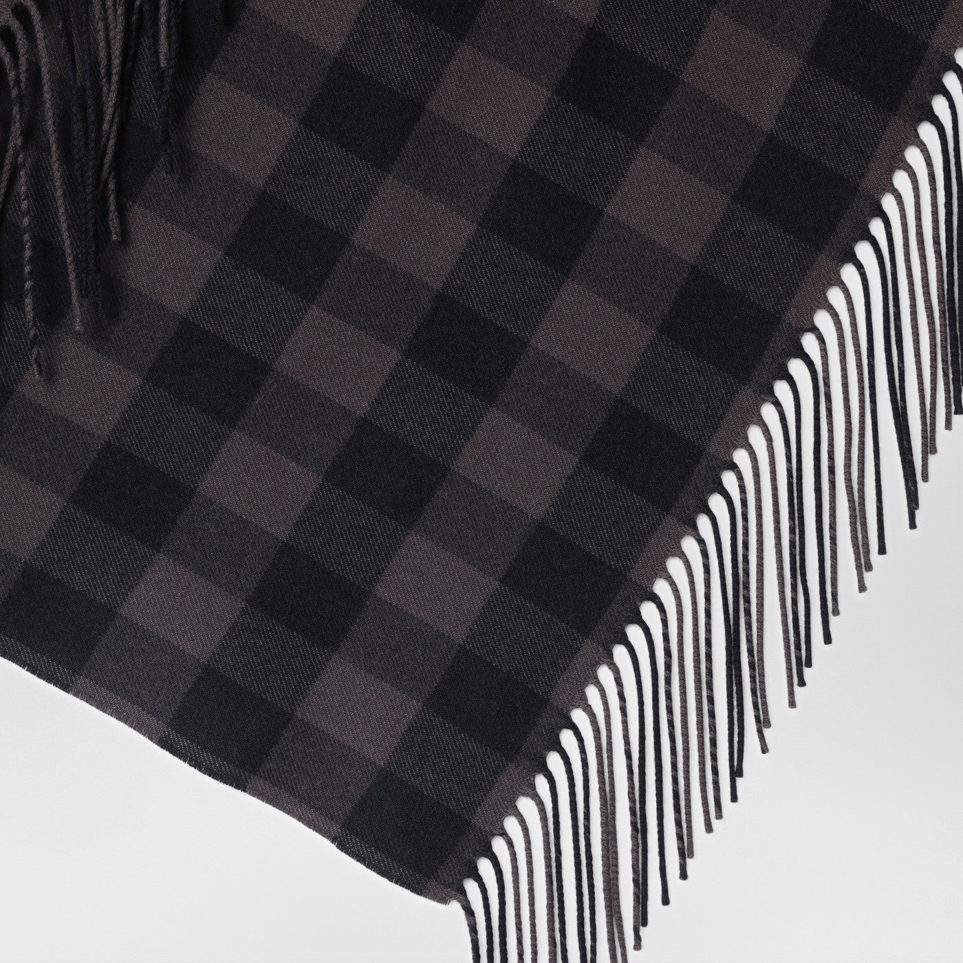 Brown check wool and cashmere shawl