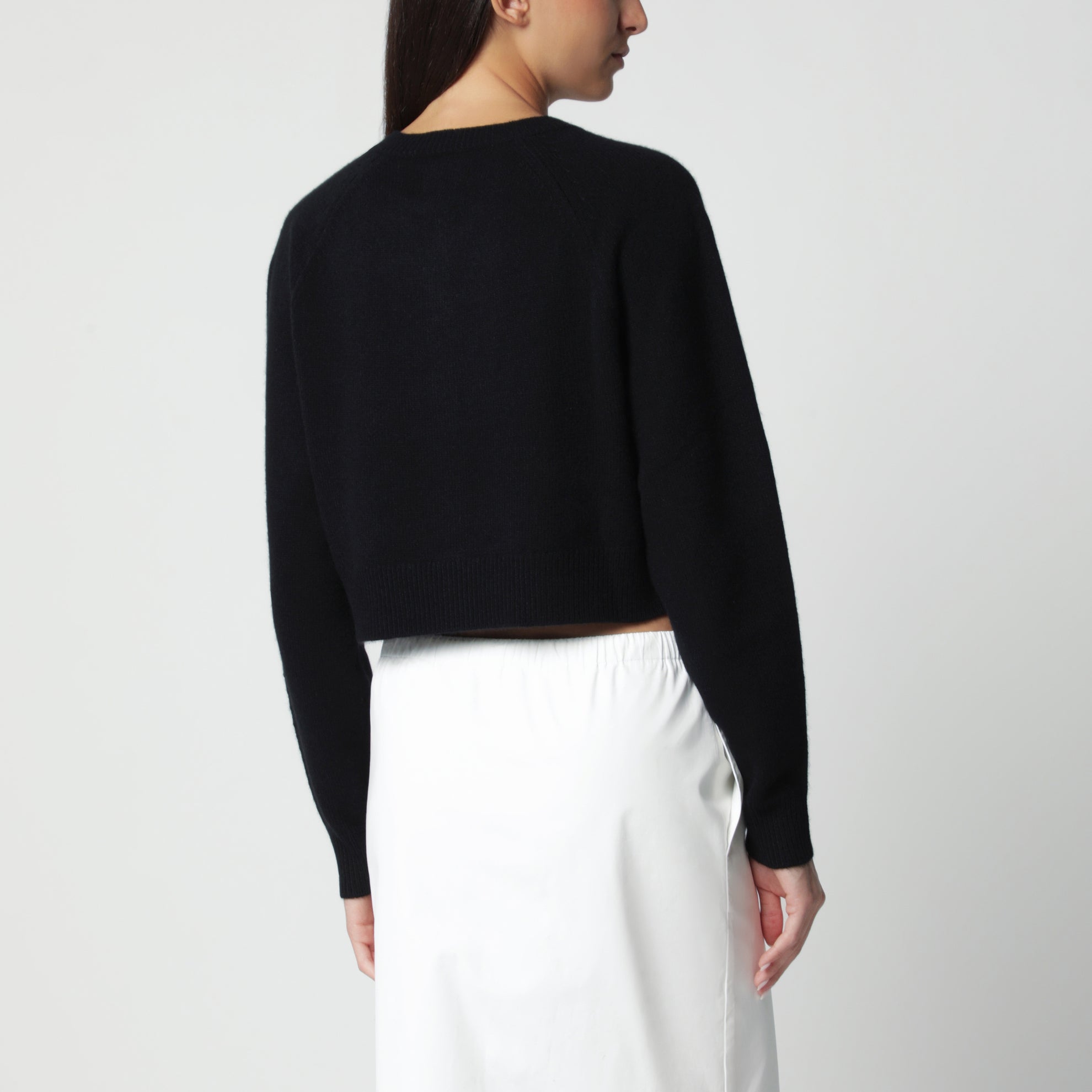 Cardigan cropped nero in cashmere