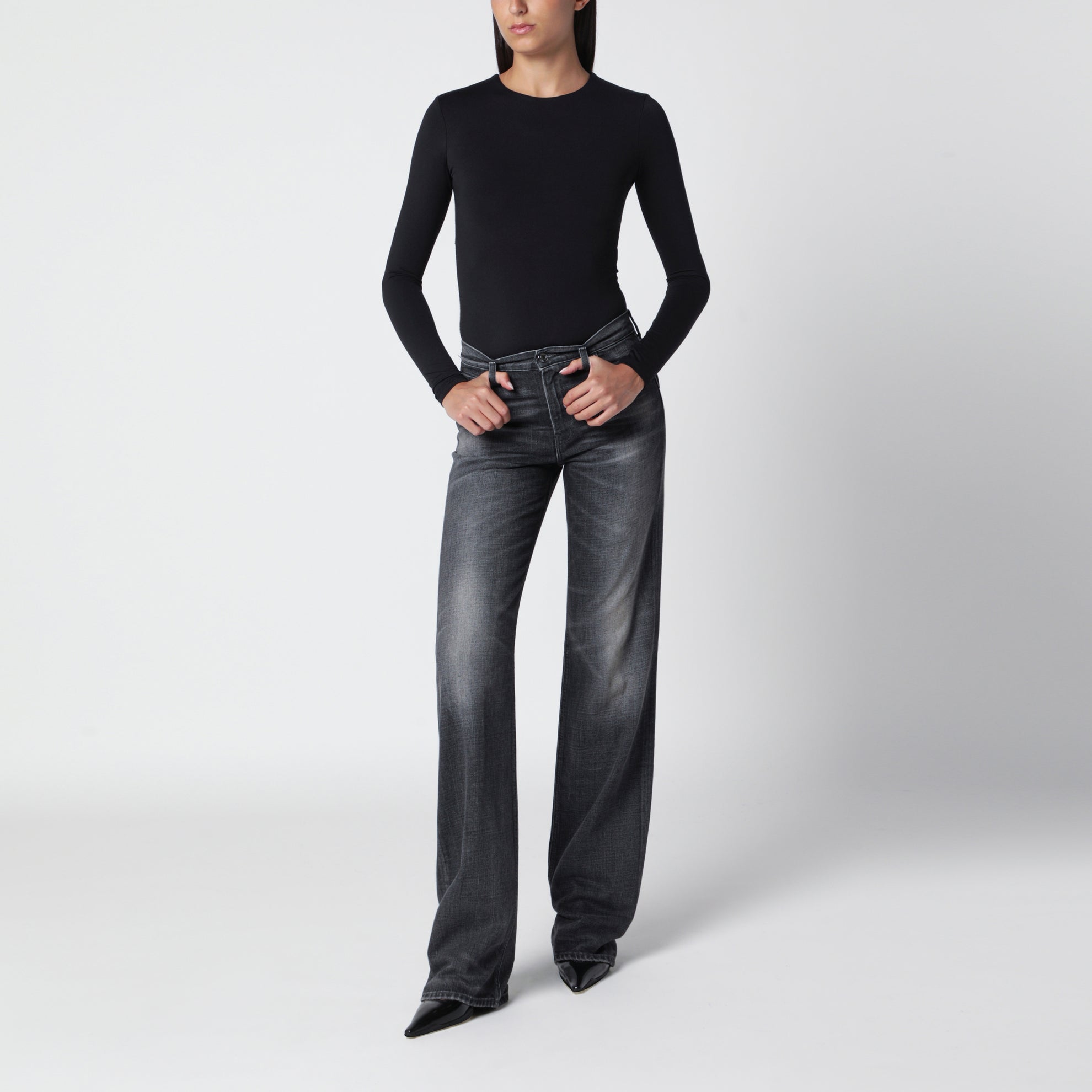 Schwarze Jeans mit geradem Bein aus Baumwolle