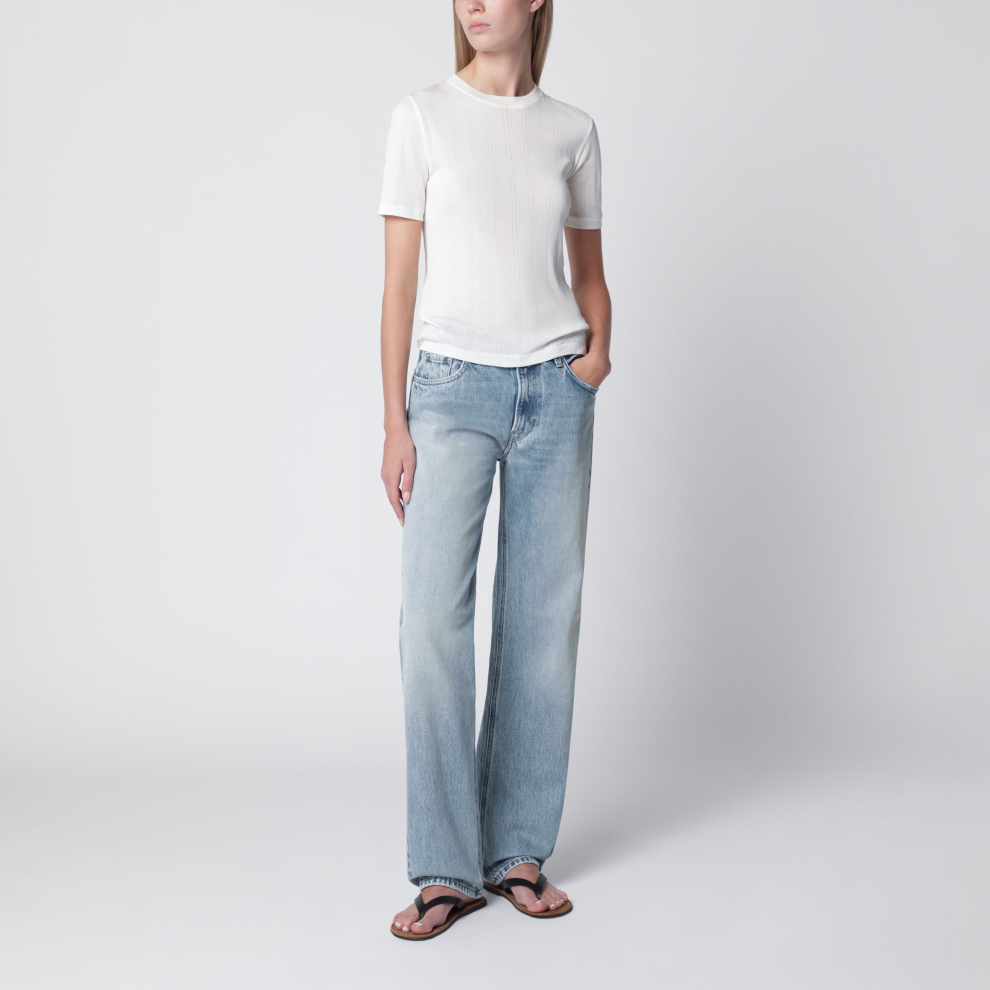 Jeans Lisa a gamba dritta in denim azzurro Pollock
