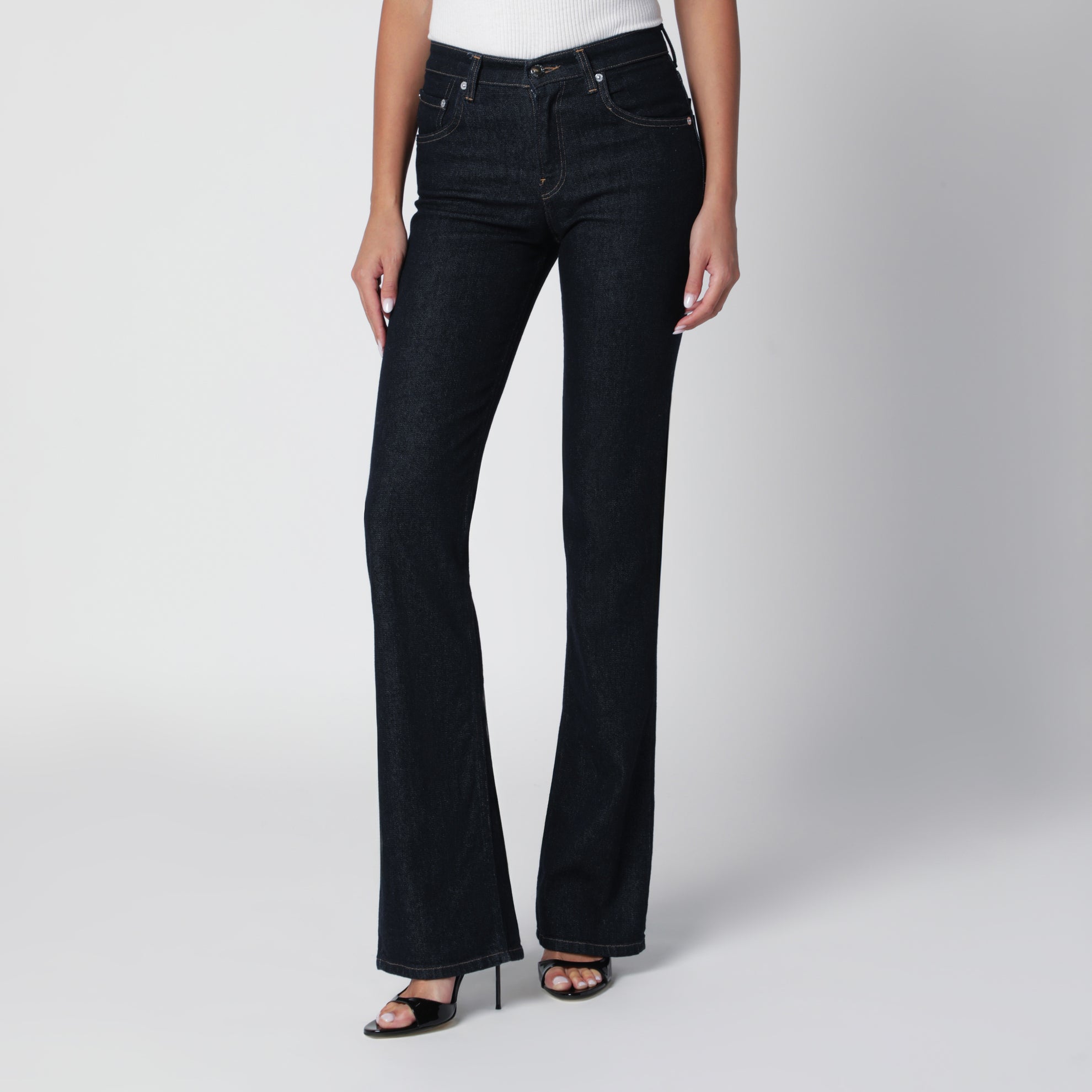 Dark blue jeans with slits