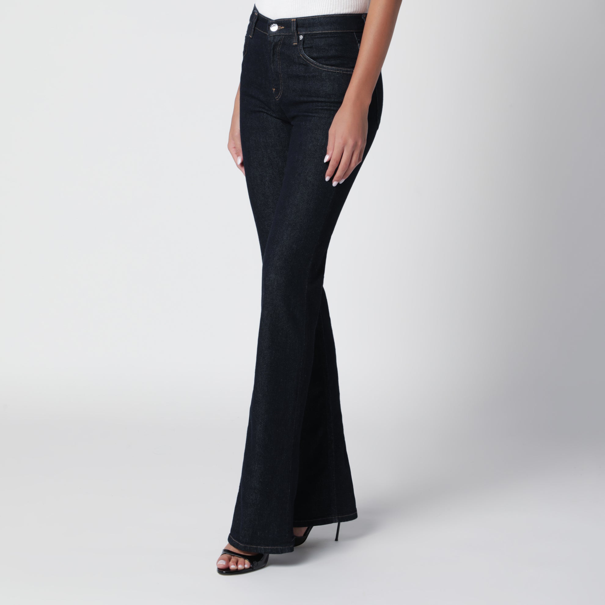 Dark blue jeans with slits