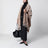 Jacquard poncho with fringes in sand-colored wool