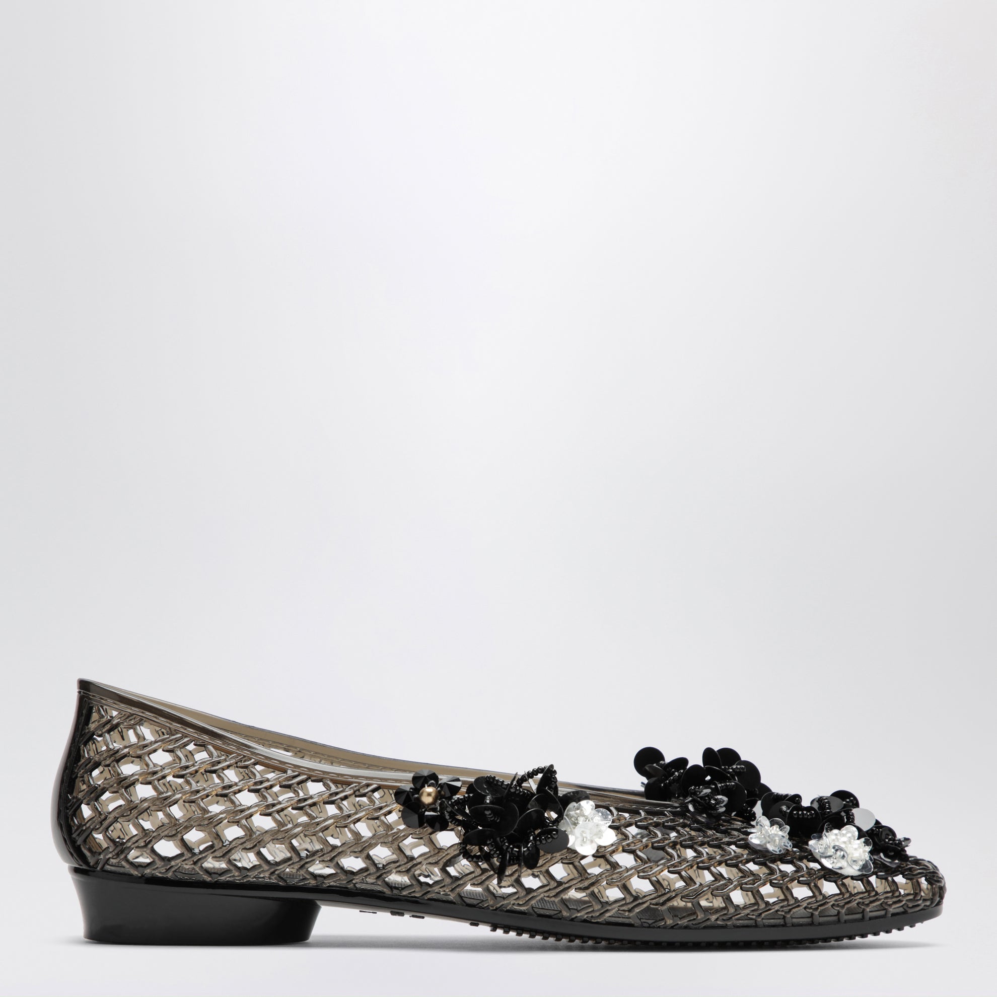 Ballerine Lily nere in PVC con fiori con perline