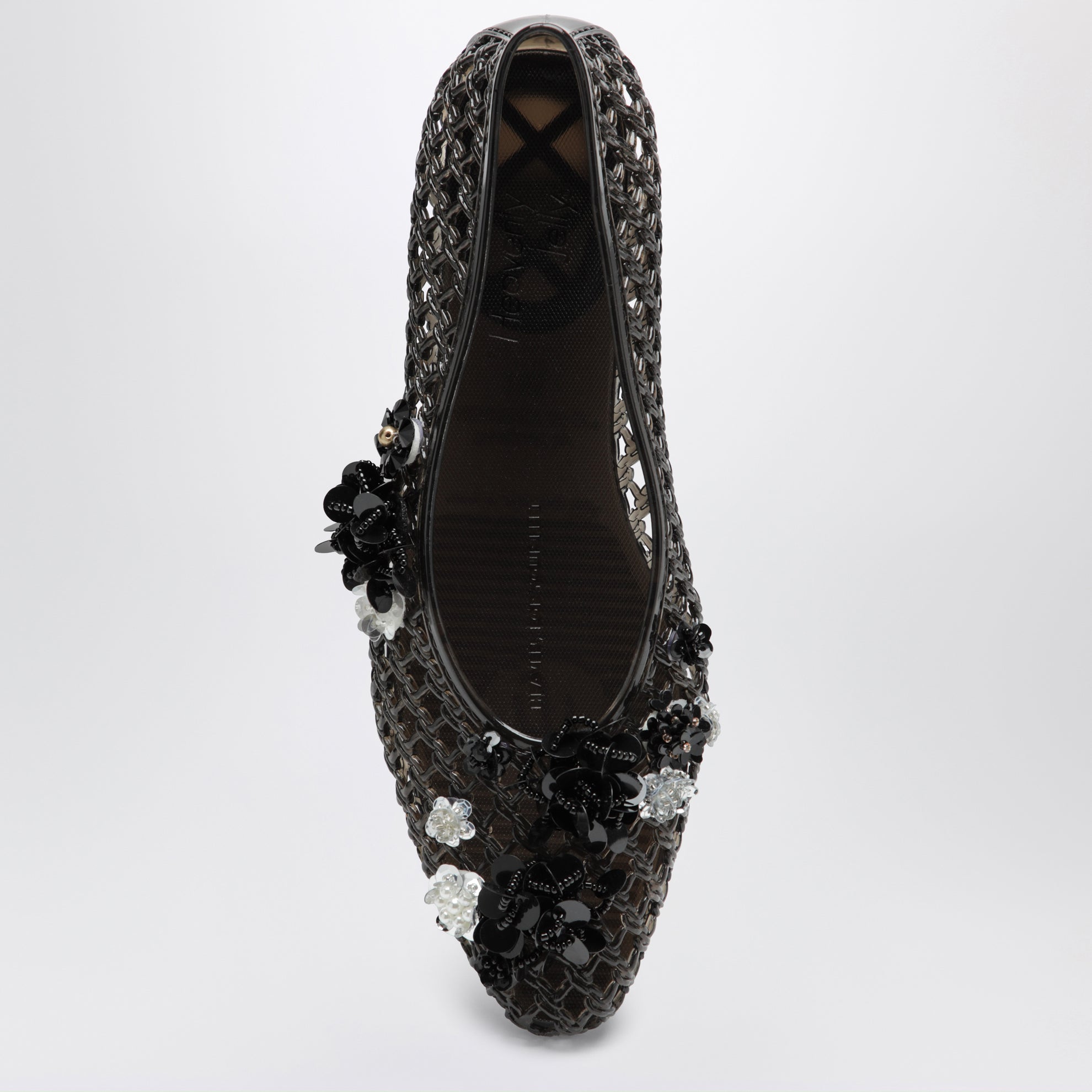 Ballerine Lily nere in PVC con fiori con perline