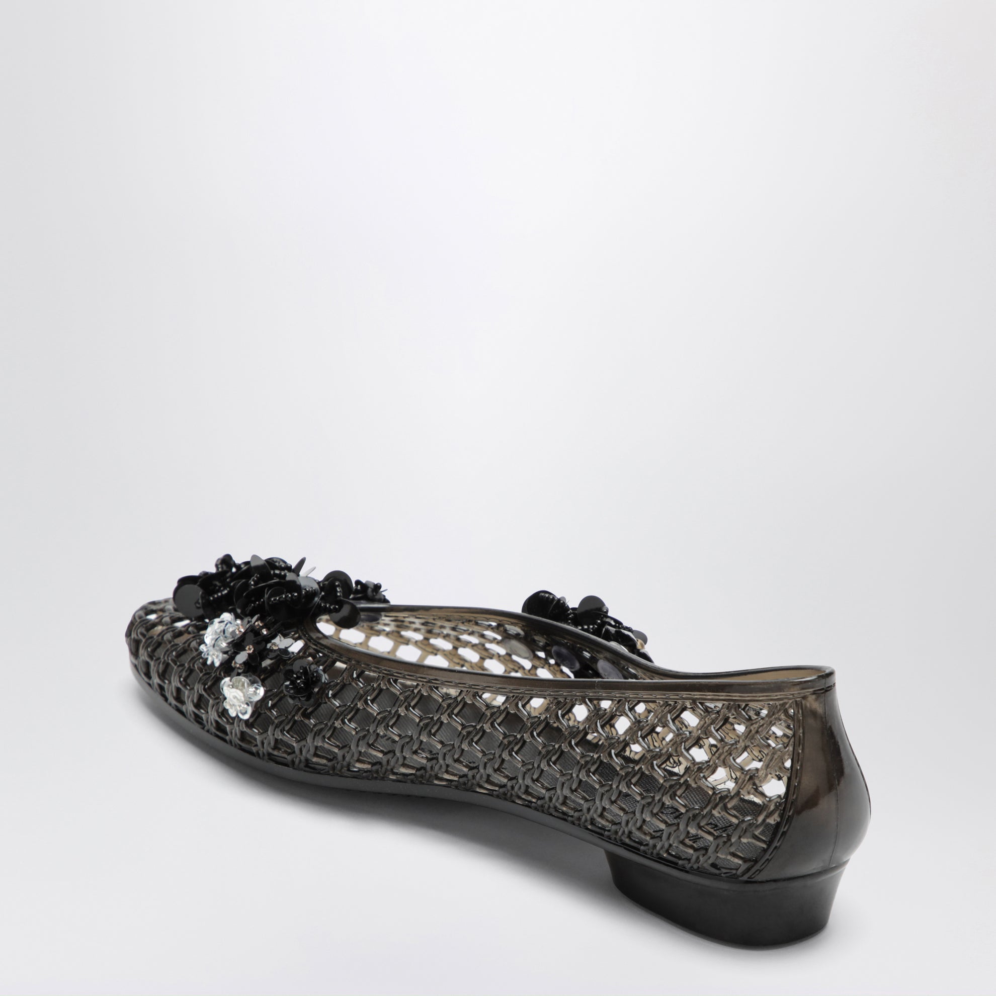 Ballerine Lily nere in PVC con fiori con perline