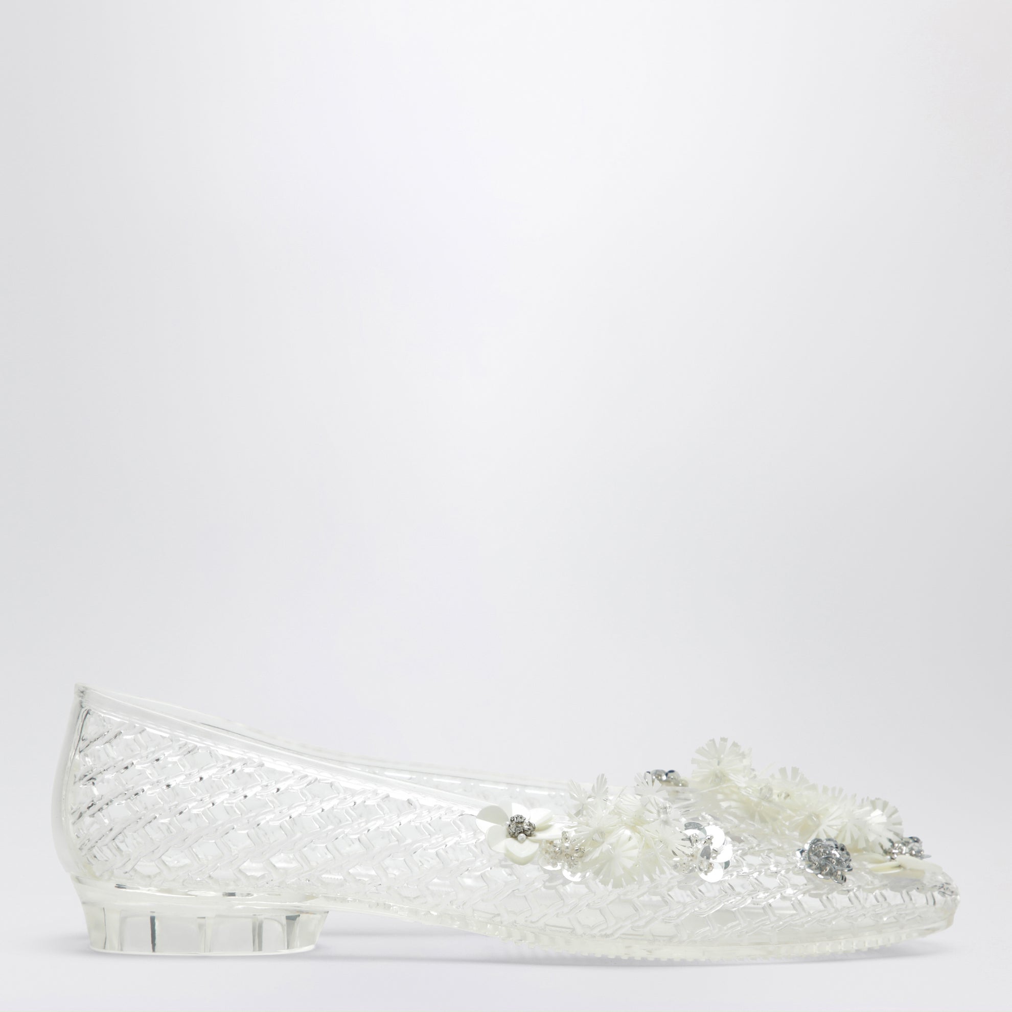 Ballerine Lily trasparenti in PVC con fiori con perline