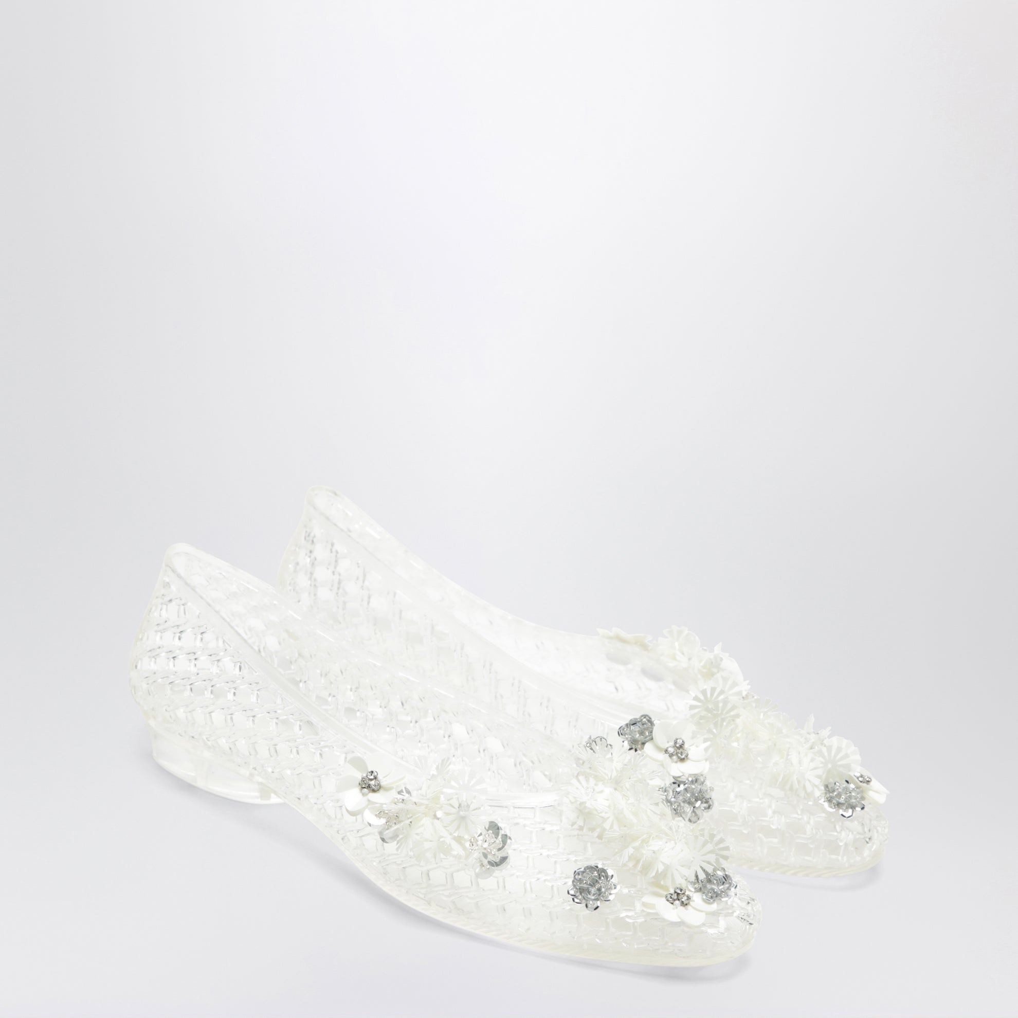 Ballerine Lily trasparenti in PVC con fiori con perline