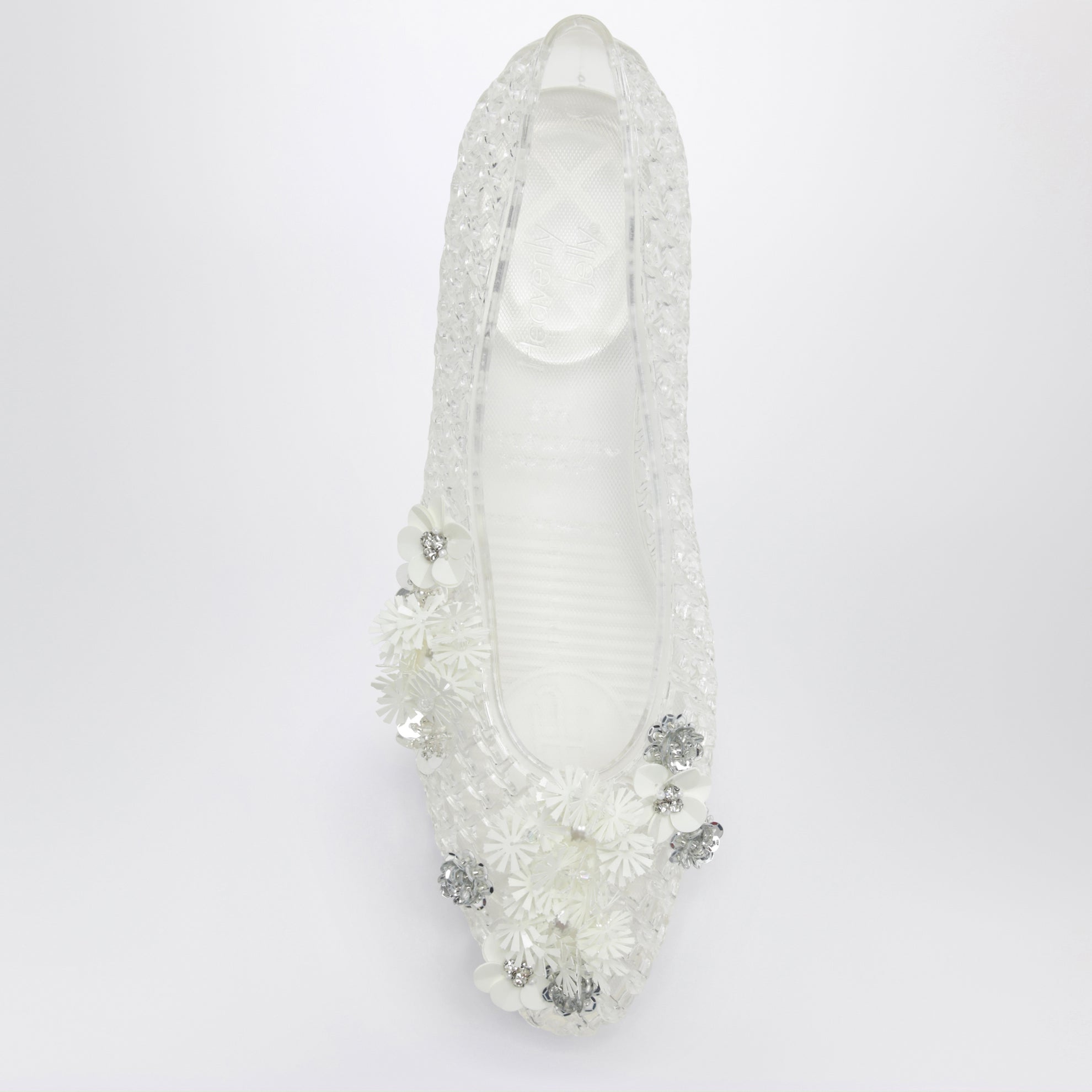 Ballerine Lily trasparenti in PVC con fiori con perline
