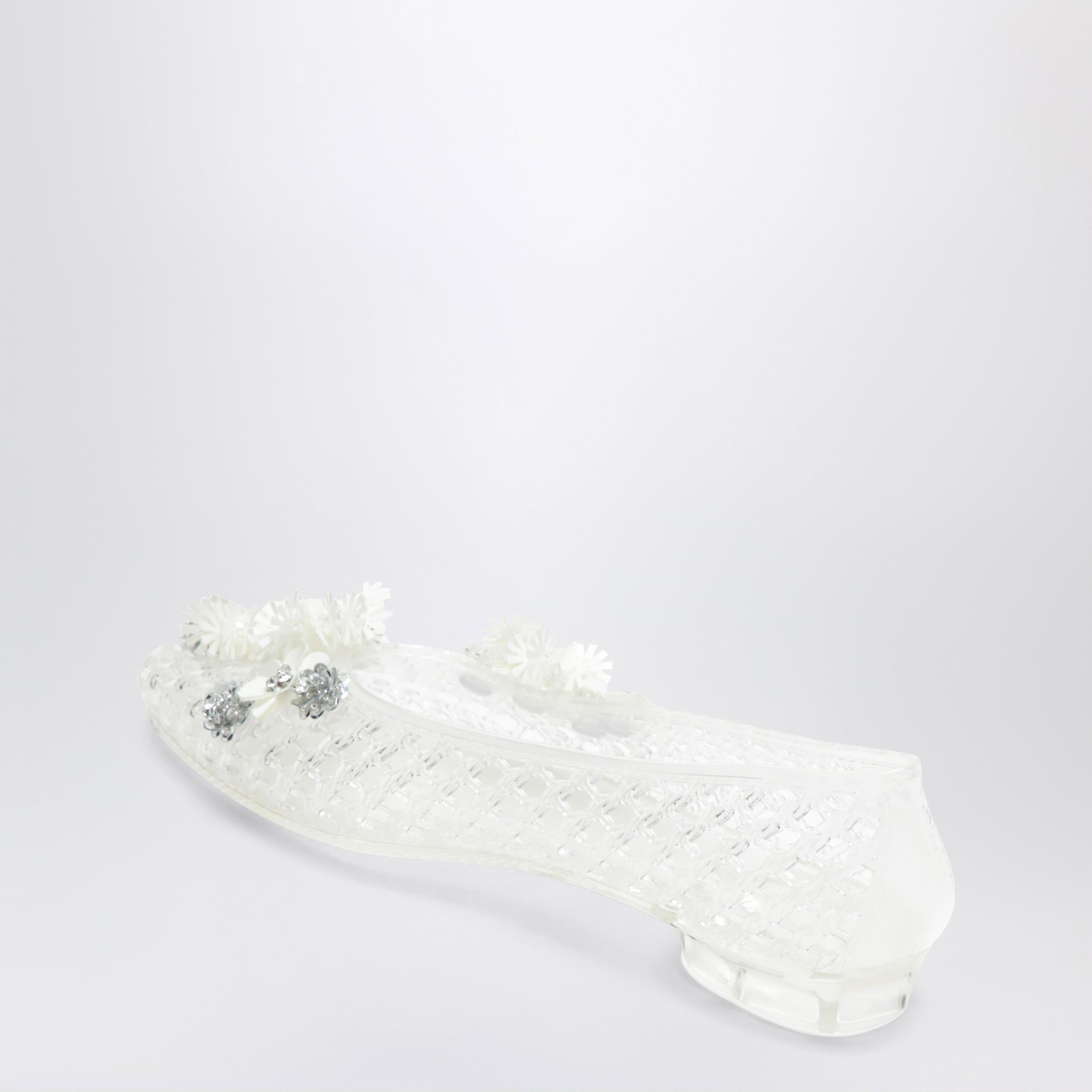 Ballerine Lily trasparenti in PVC con fiori con perline