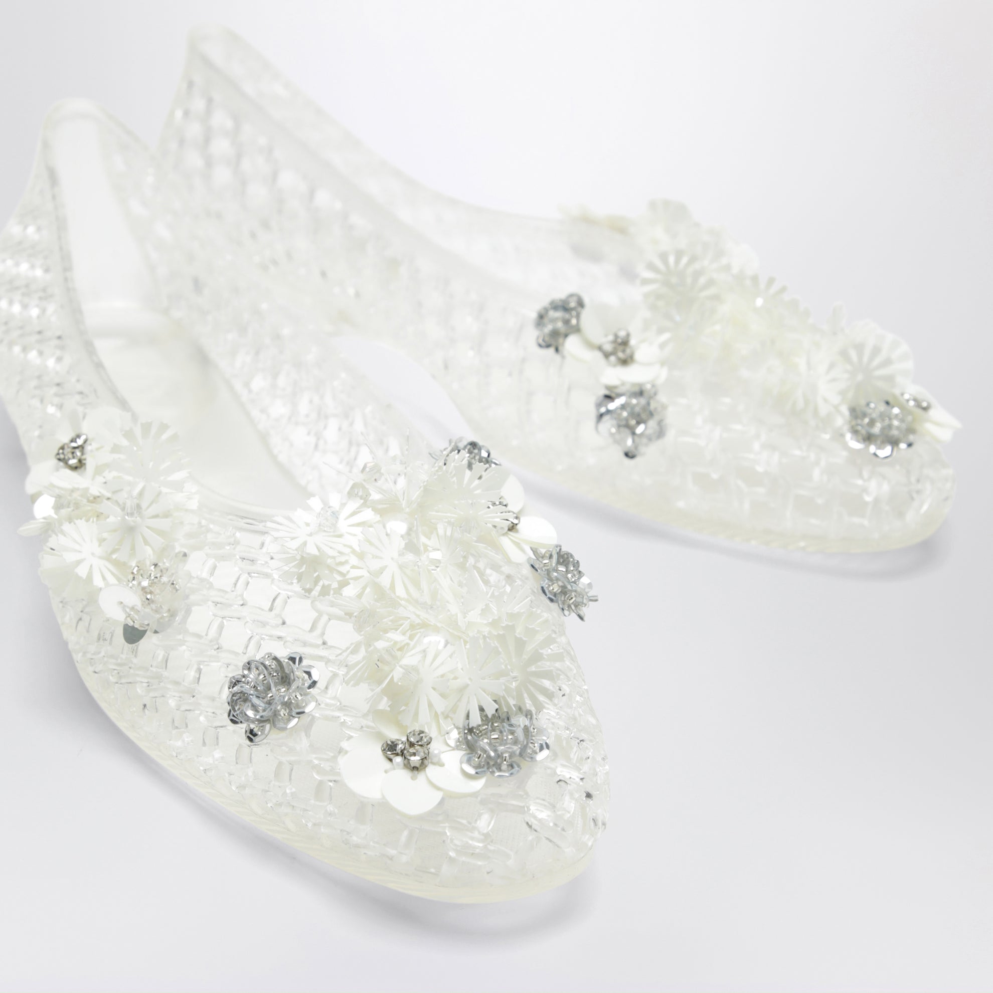Ballerine Lily trasparenti in PVC con fiori con perline