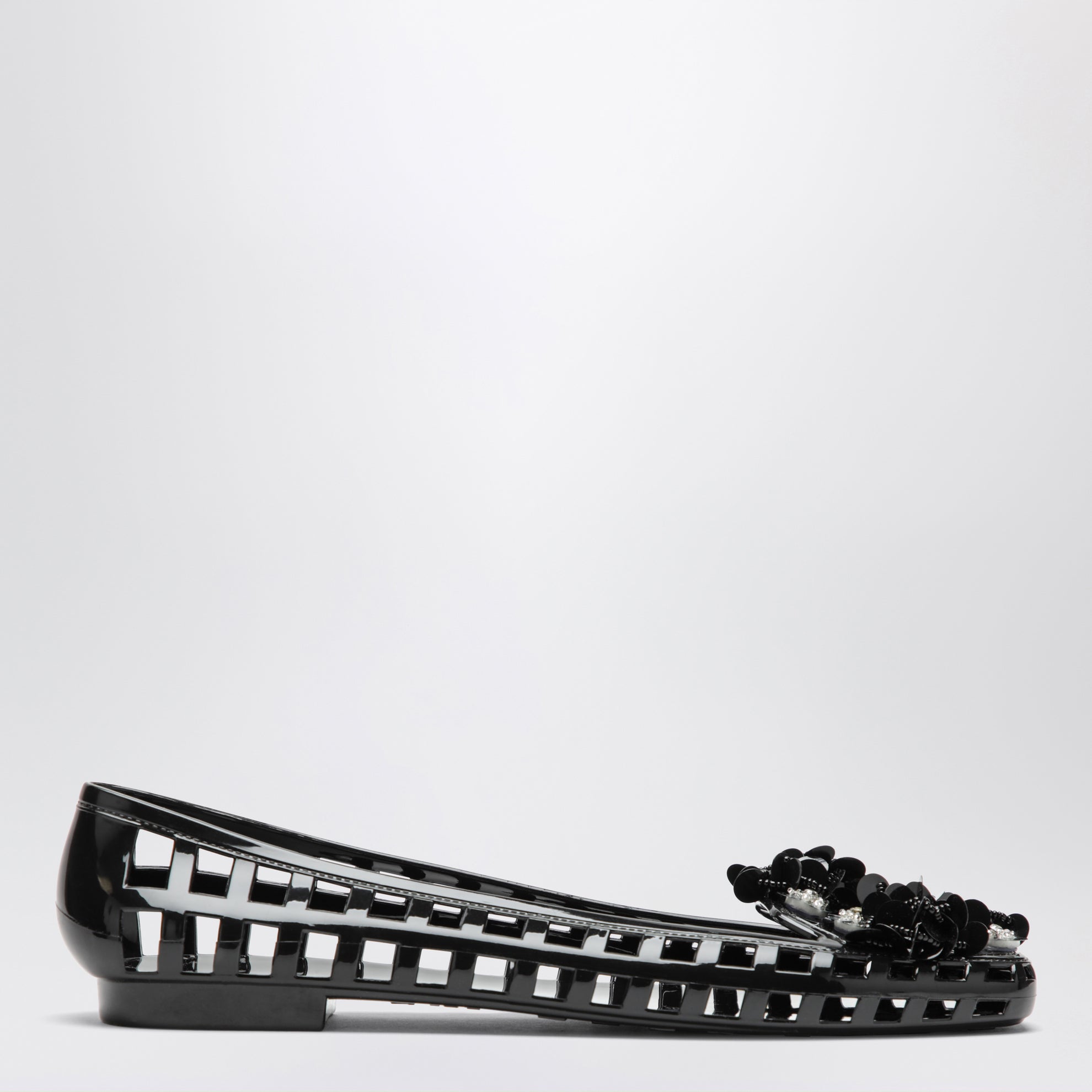 Black Bloomi ballet flats in PVC with beaded flowers
