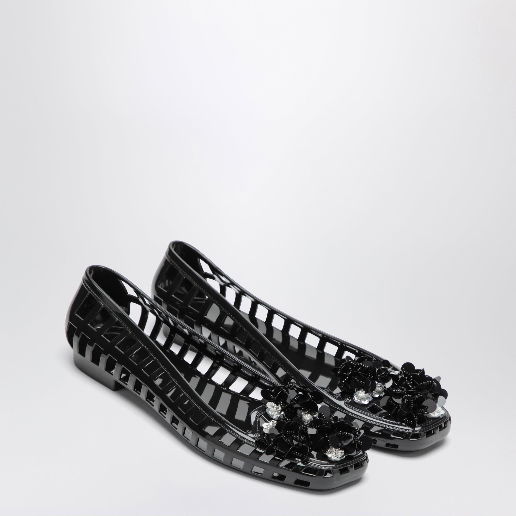Black Bloomi ballet flats in PVC with beaded flowers