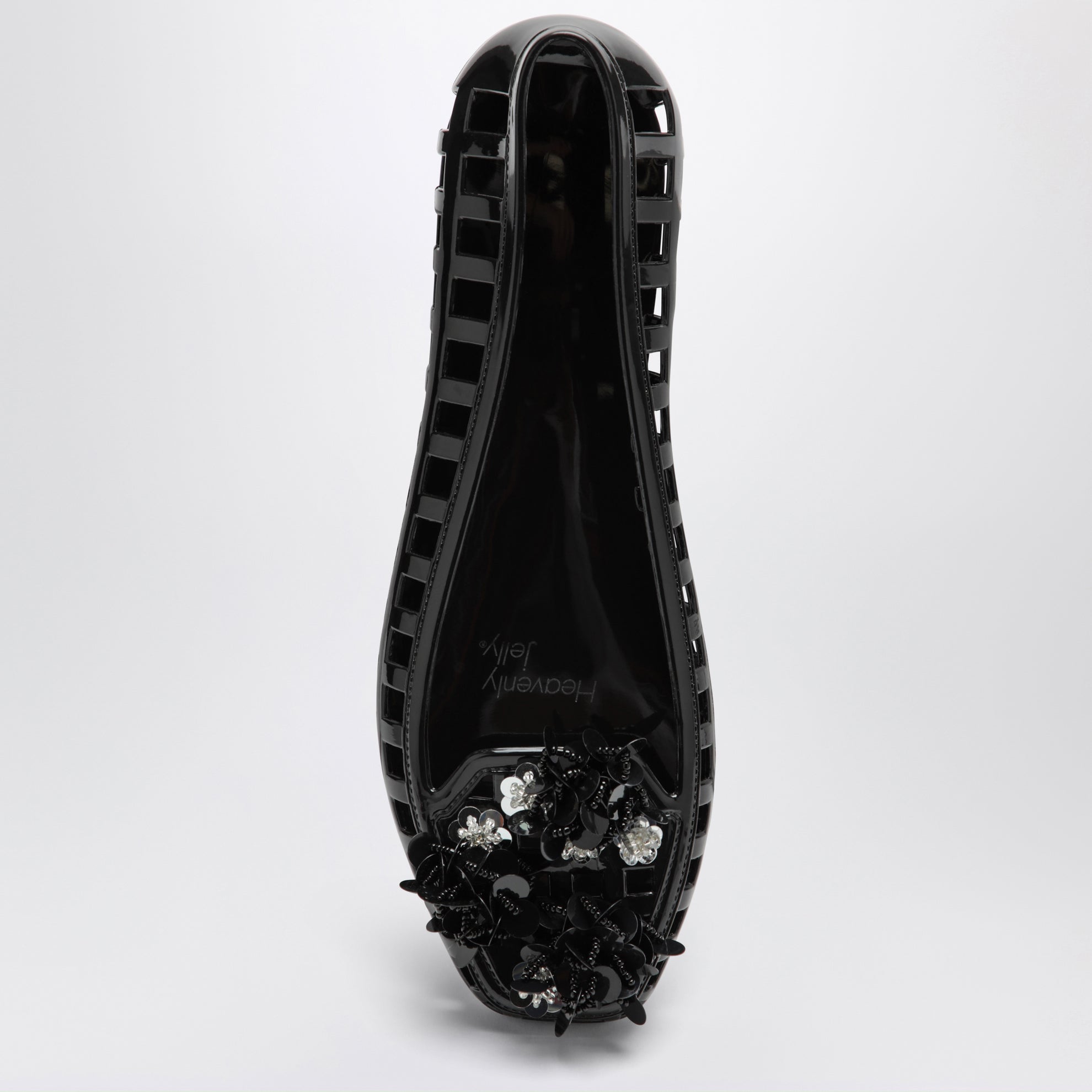 Black Bloomi ballet flats in PVC with beaded flowers
