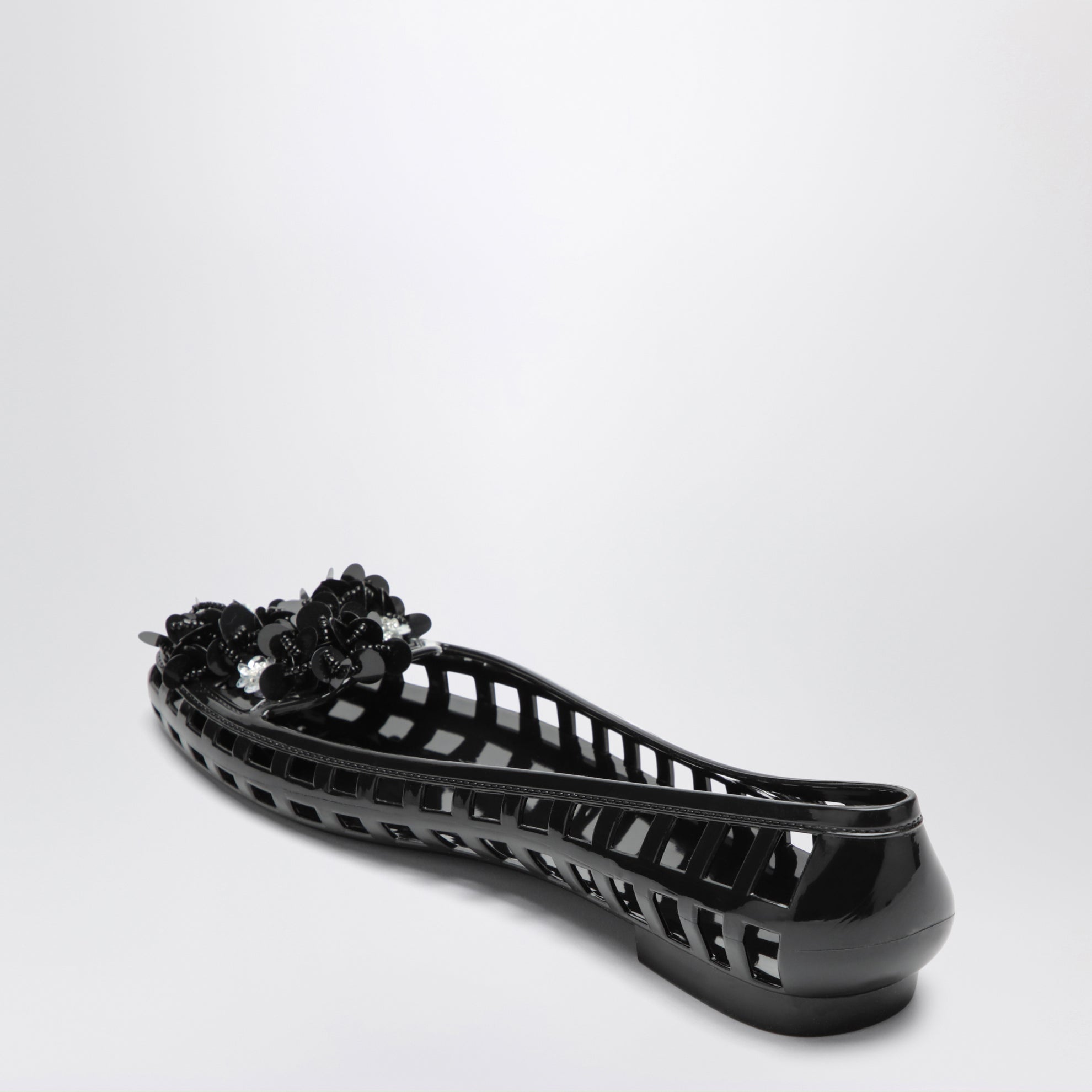 Black Bloomi ballet flats in PVC with beaded flowers
