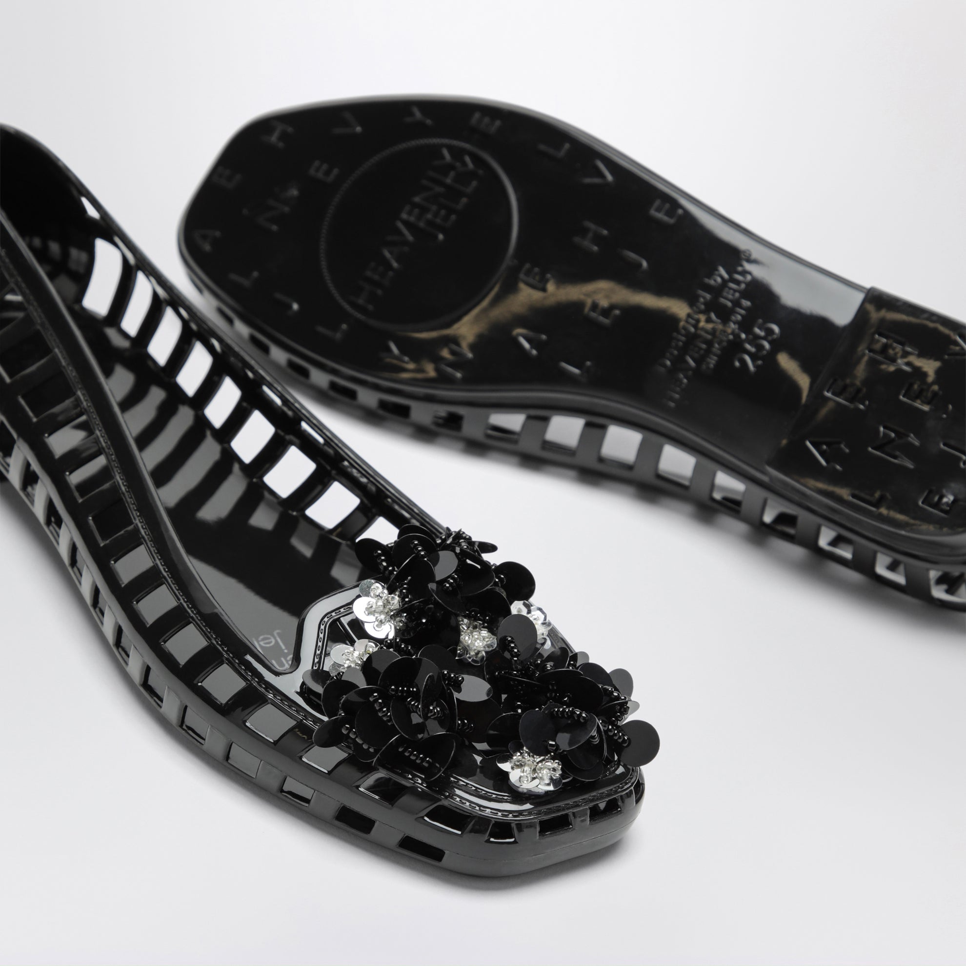 Black Bloomi ballet flats in PVC with beaded flowers
