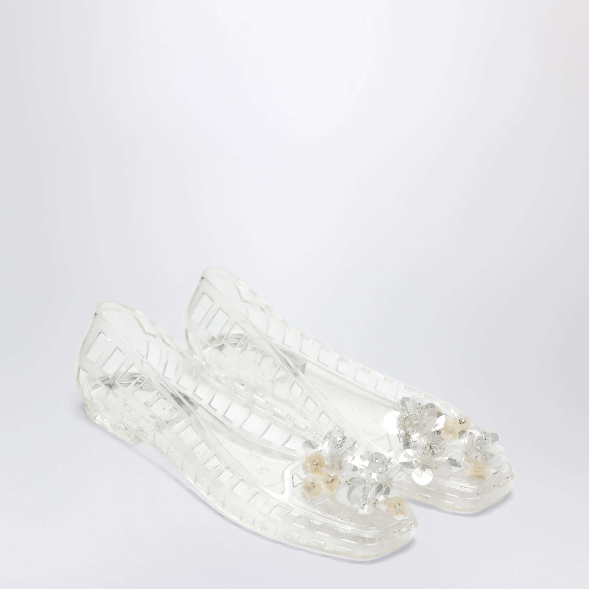 Ballerine Bloomi trasparenti in PVC con fiori con perline