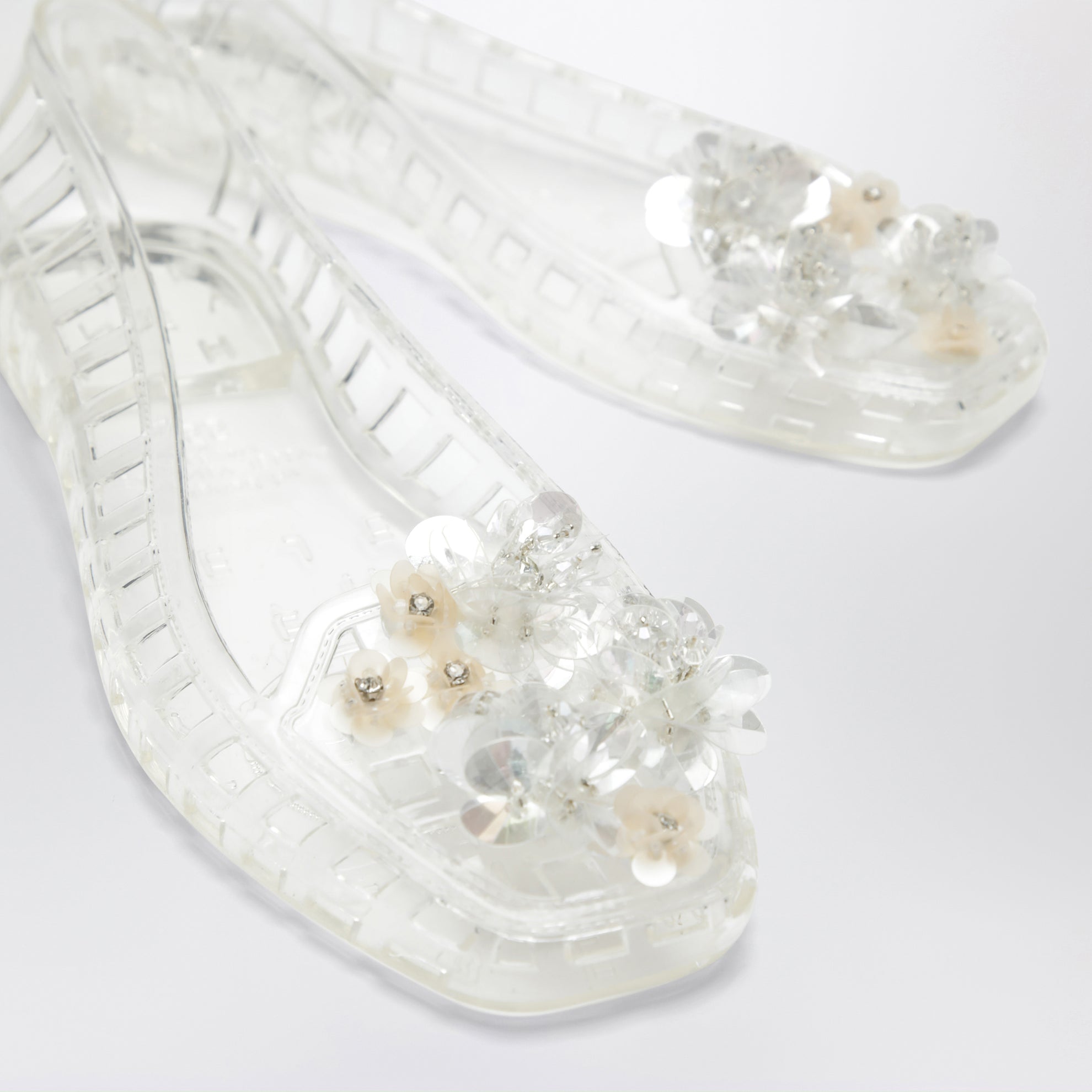 Ballerine Bloomi trasparenti in PVC con fiori con perline