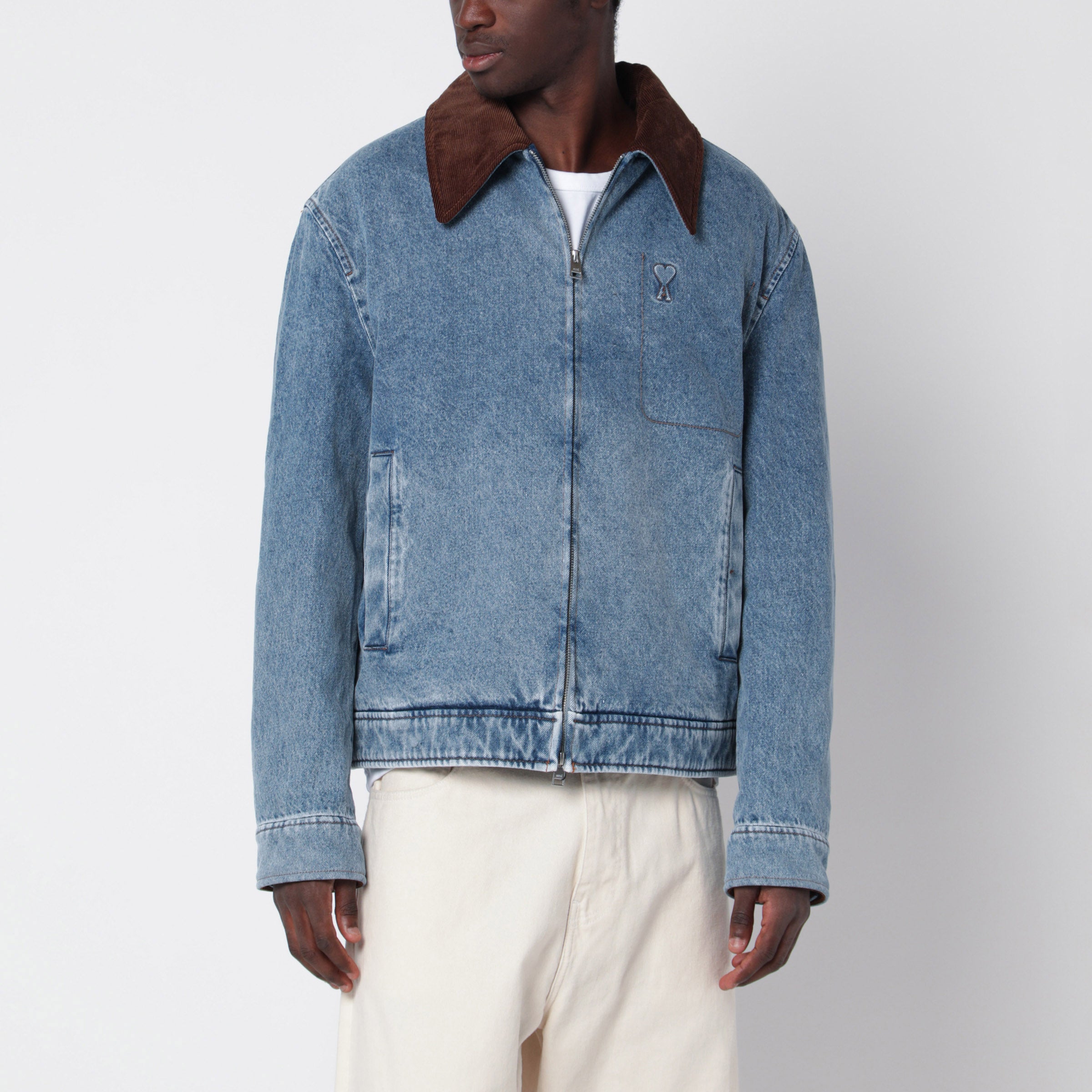 Ami Paris Blue faded-effect Ami de Coeur denim jacket | TheDoubleF