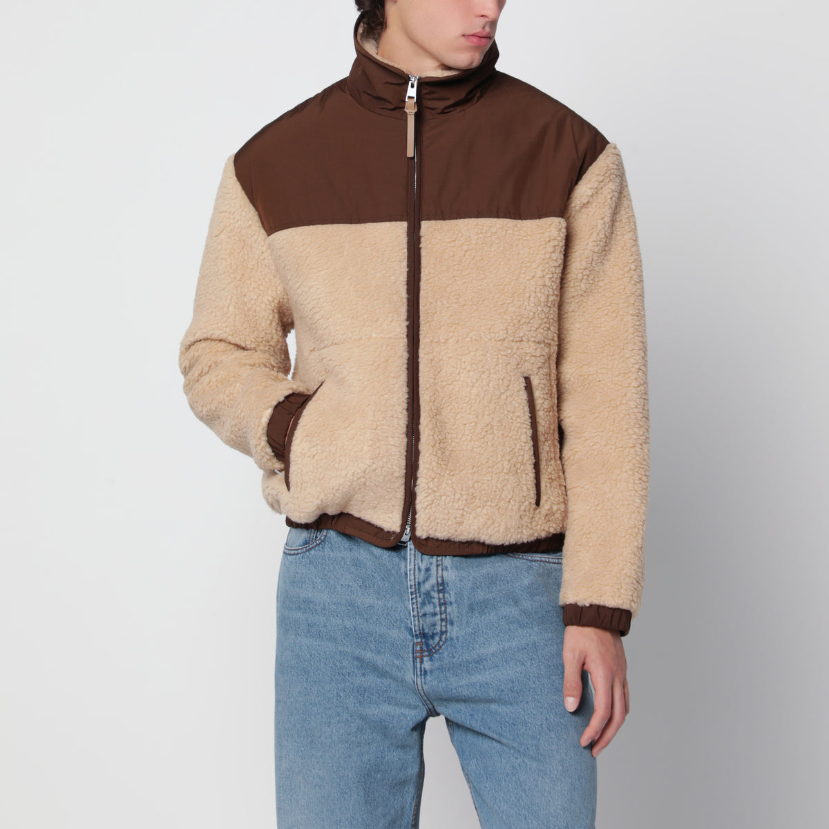 Beige jacket in polyester and wool blend