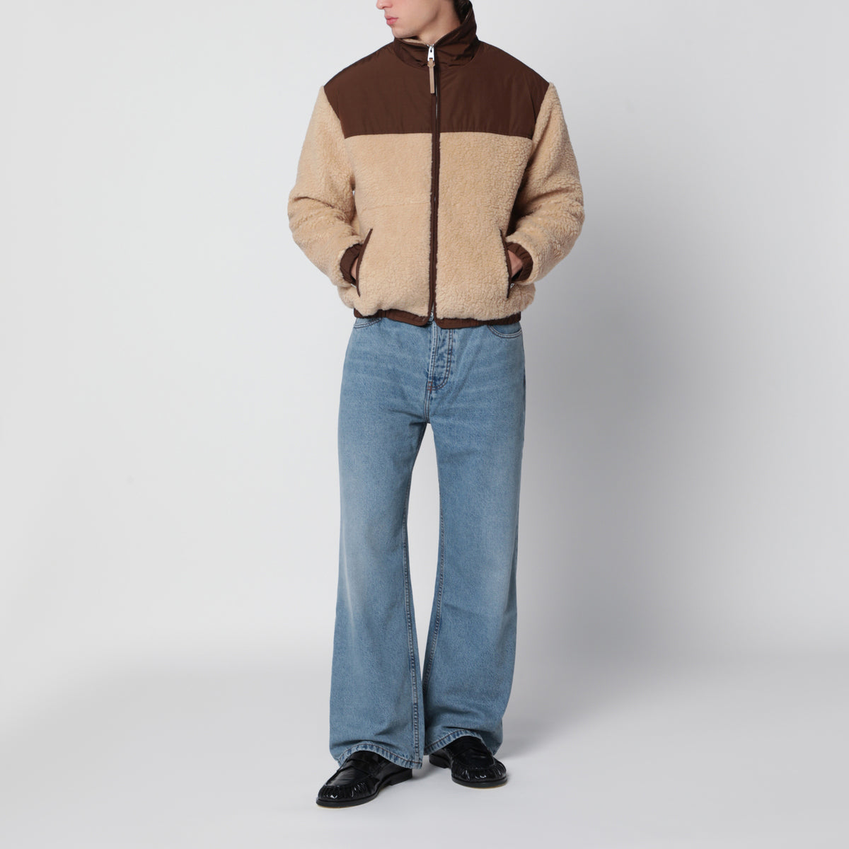 Beige jacket in polyester and wool blend