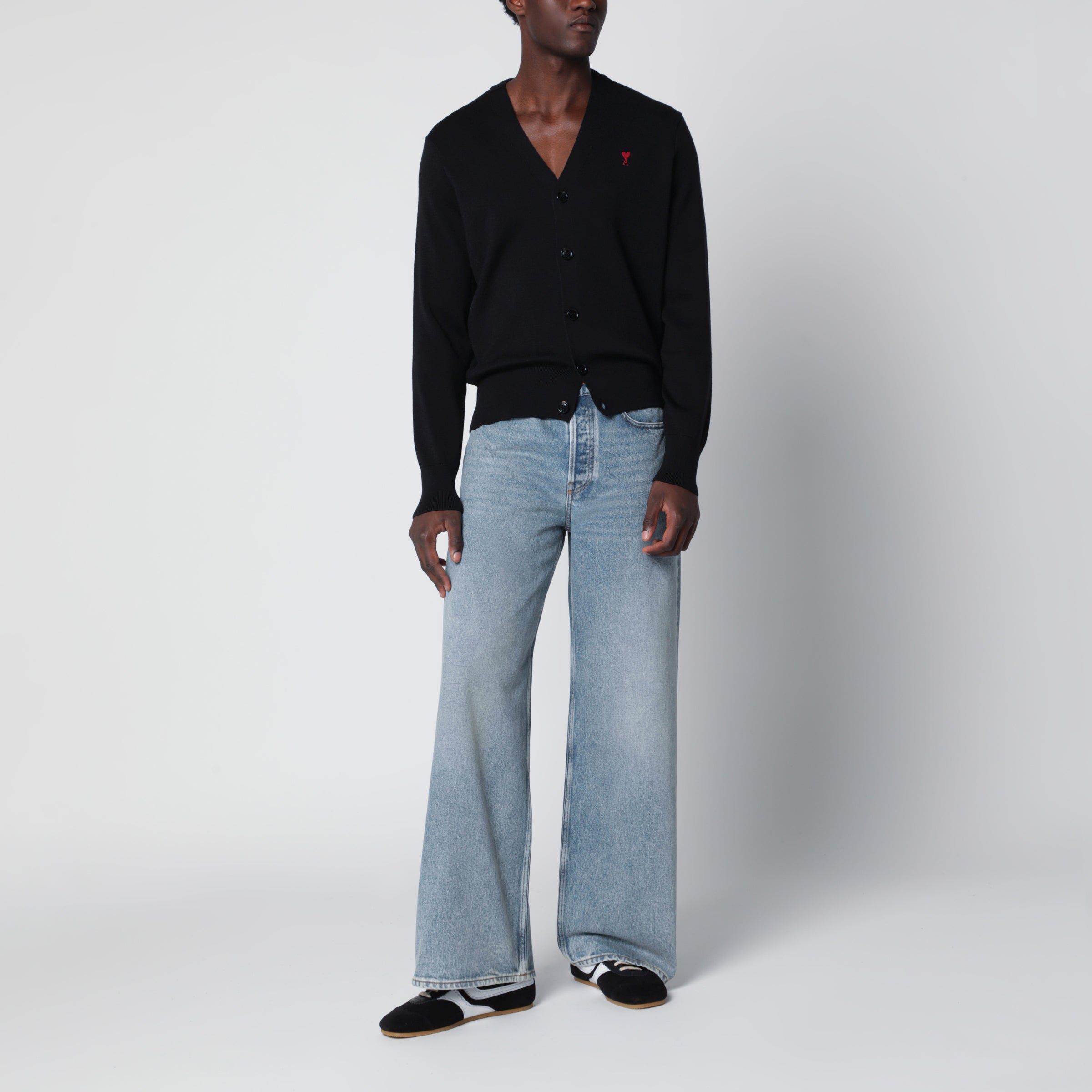 Ami Paris Ami De Coeur black wool cardigan | TheDoubleF