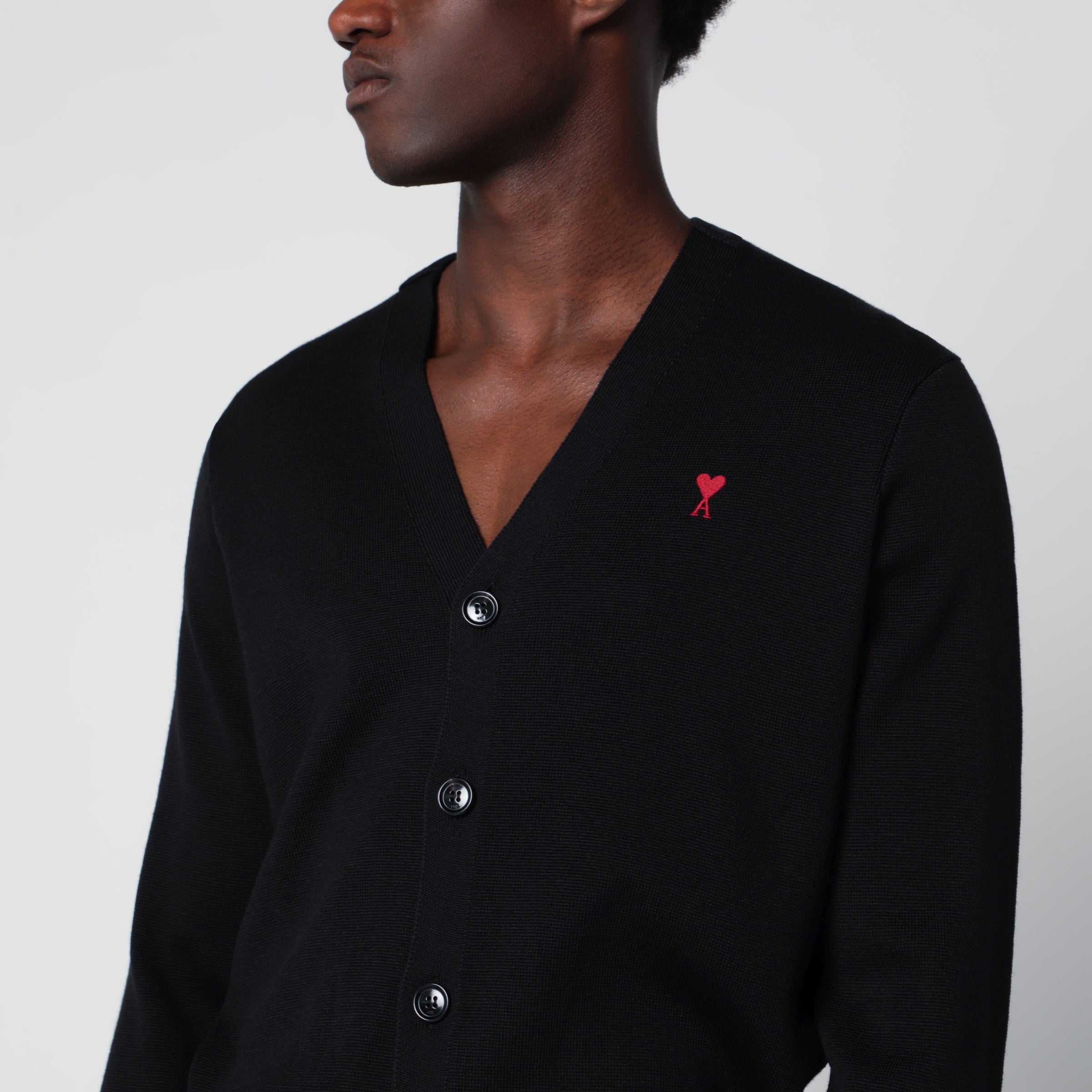 Ami Paris Ami De Coeur black wool cardigan | TheDoubleF